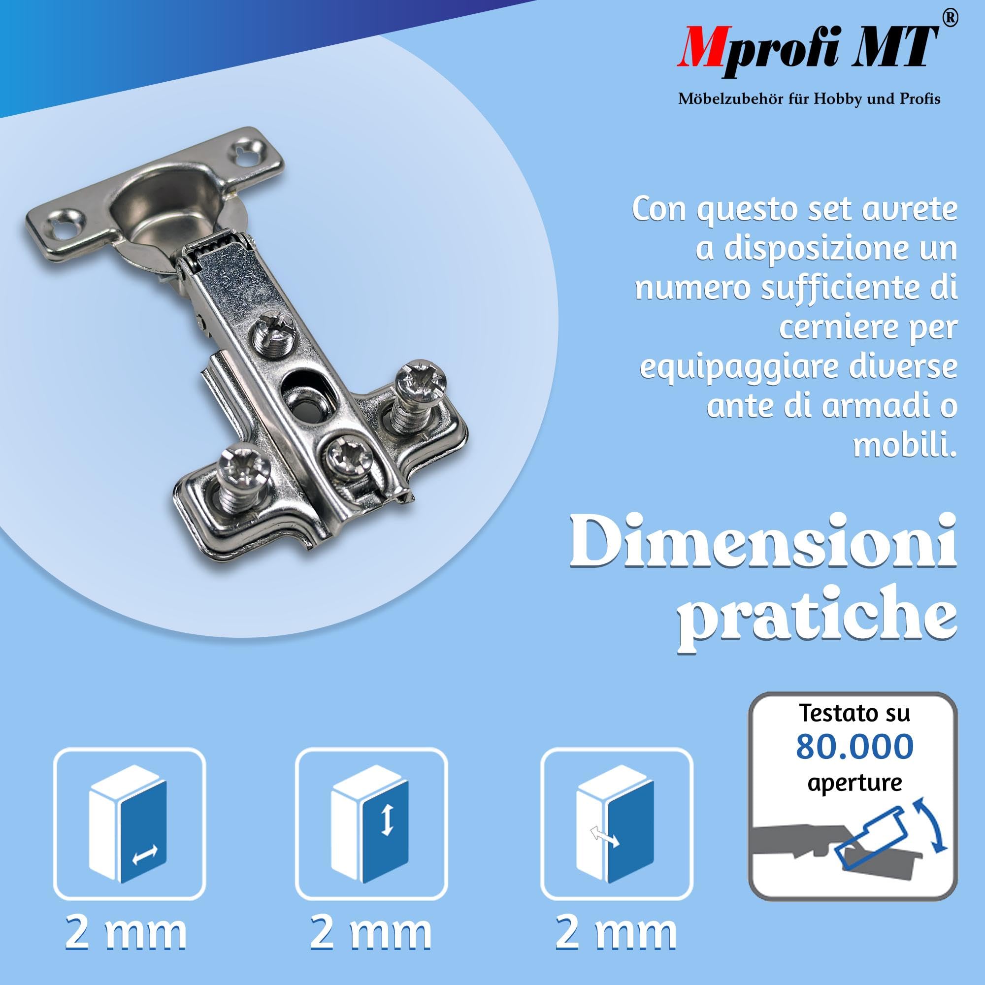 Mprofi MT® 4 Pezzi | Mini Cerniere per Ante Cucina | Ø26mm Battuta Esterna | Cerniere per Armadio | Cardini per Mobili | Cerniera per Ante | Cerniera a Molla | Acciaio Nichelato