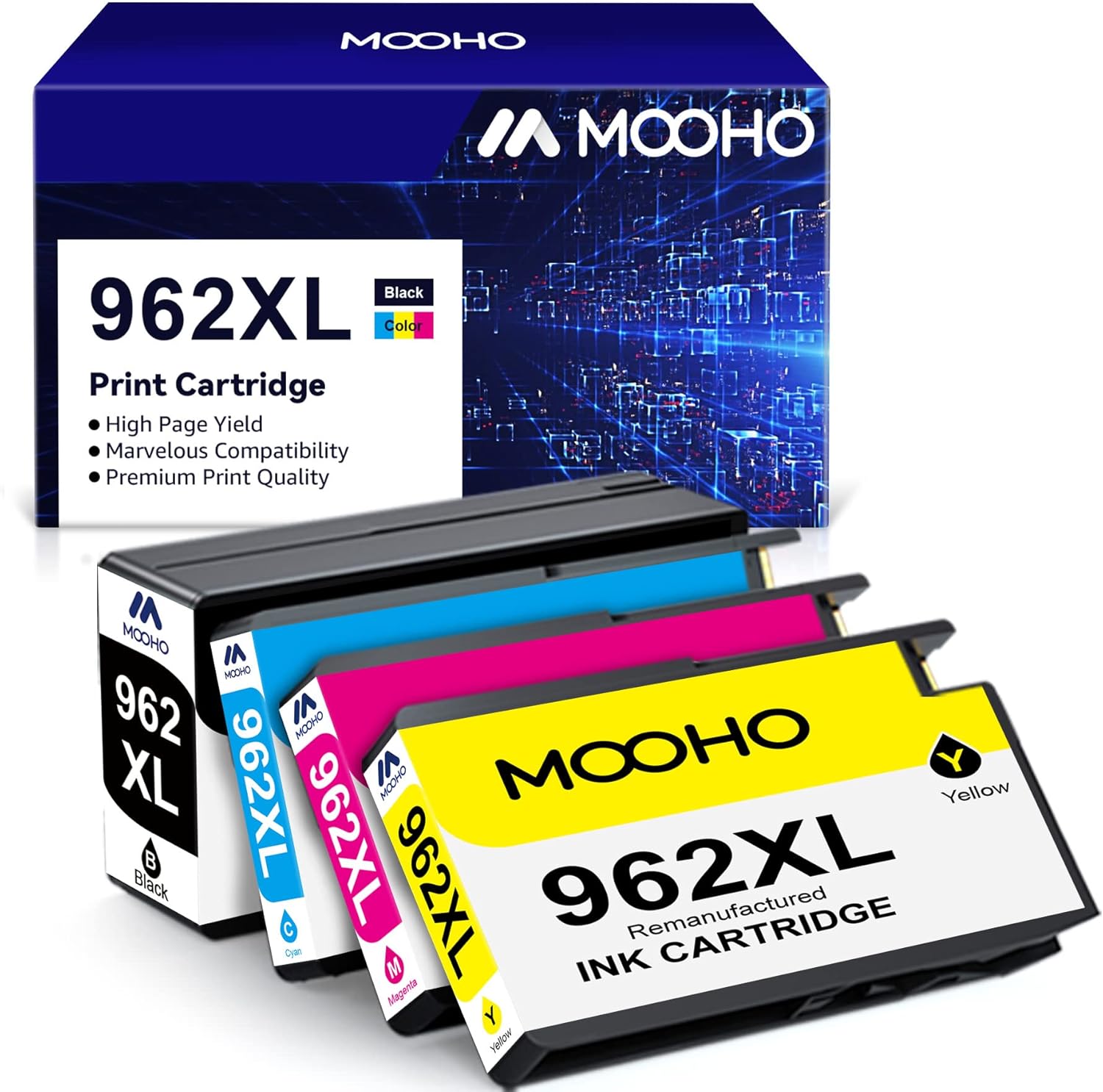 Mooho Remanufactured Ink Cartridge Replacement for HP 962XL 962 HP962 XL High Yield for HP OfficeJet Pro 9015 9025 9010 9018 9020 9012 Printer HP962 962 XL 962XL Ink (4 Combo Pack) : Office Products