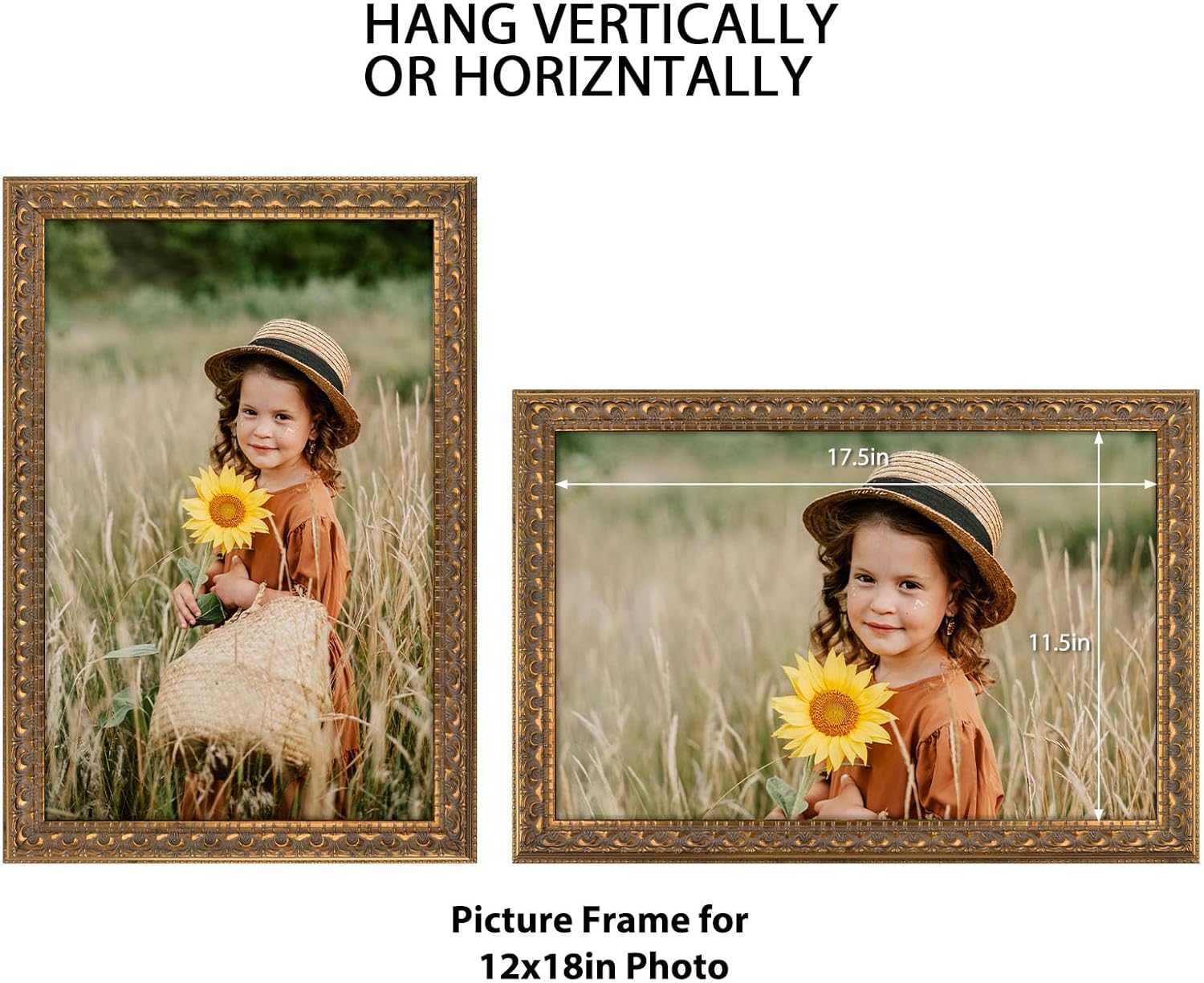 Frametory, 12x18 Picture Frame - Wall Display - Real Glass - Great for Wedding, Poster, Engagement Photographs - Bronze Gold
