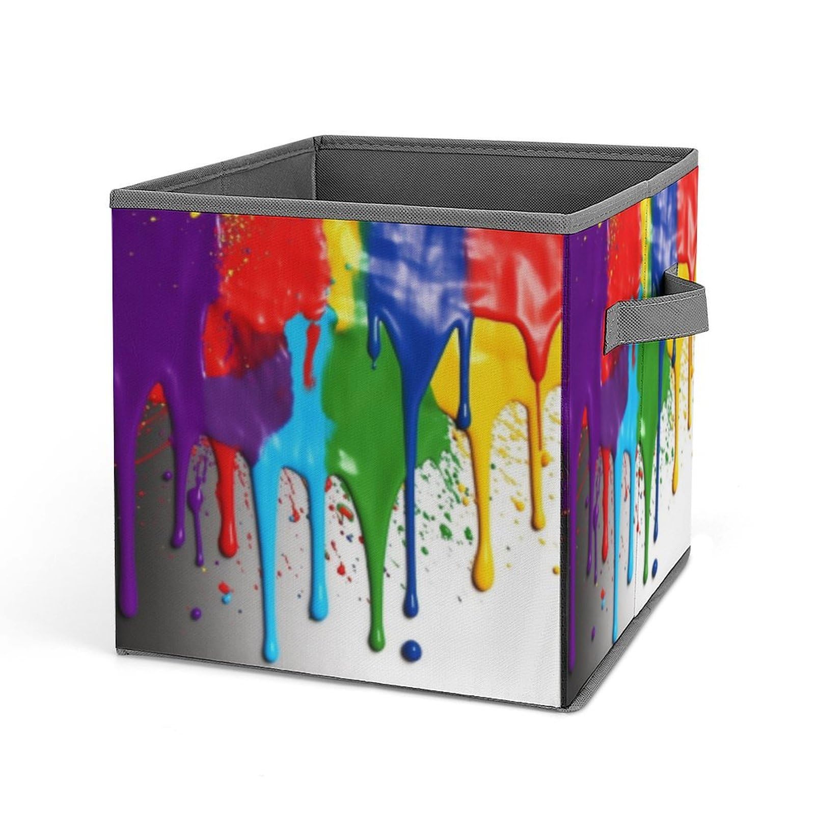 JTREHY Paint Splatter Backdrop Printed Foldable Storage Box, 10.6 Inches Fabric Storage Box for Wardrobe, Bedroom, Utility Room