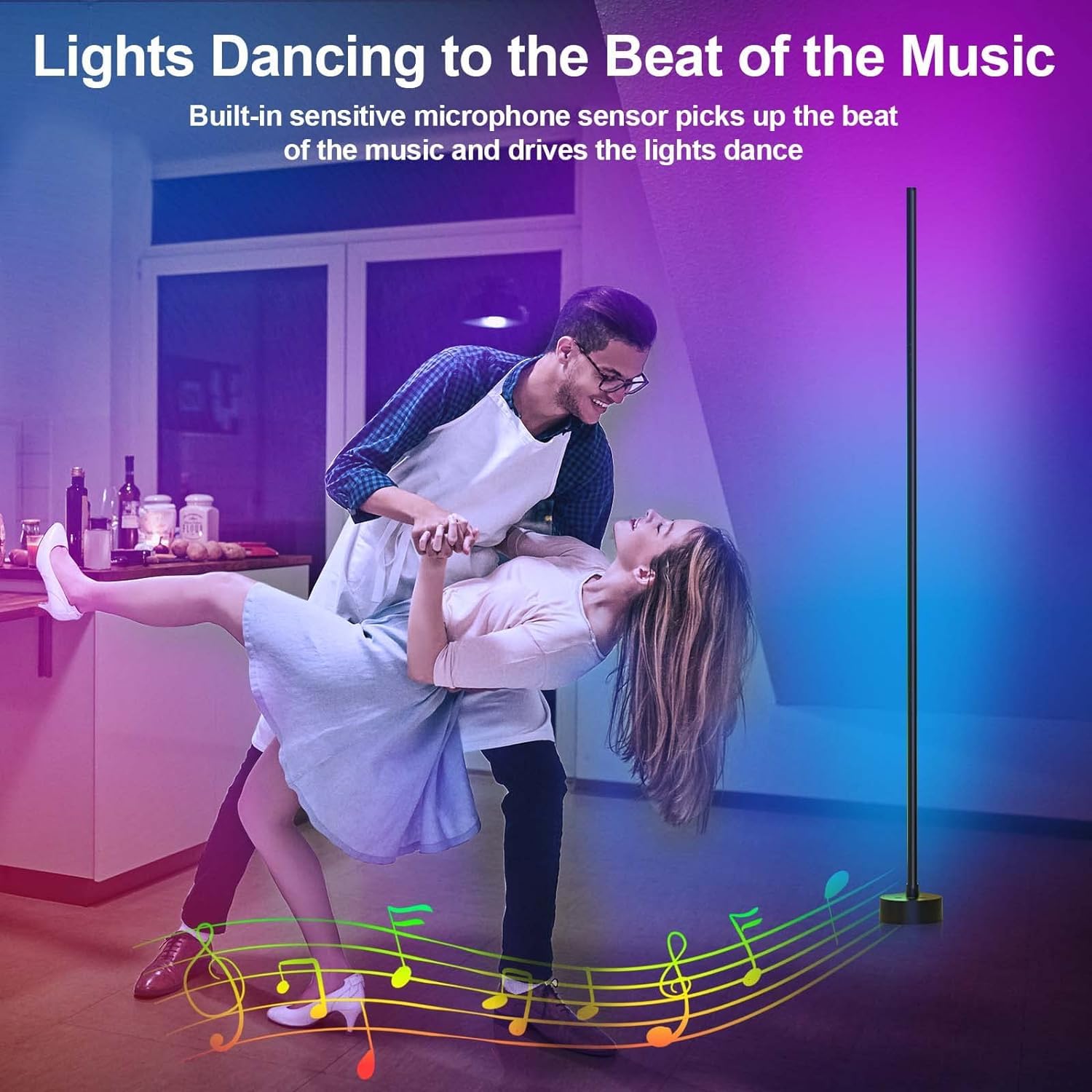 Lampadaire LED d'Angle, 143cm Lampe sur Pied RGB avec APP Contrôle et Télécommande, Musique Sync&16 Millions Couleurs, Lampadaire Salon pour Chambre, Salle de Jeux & Décoration de Fête