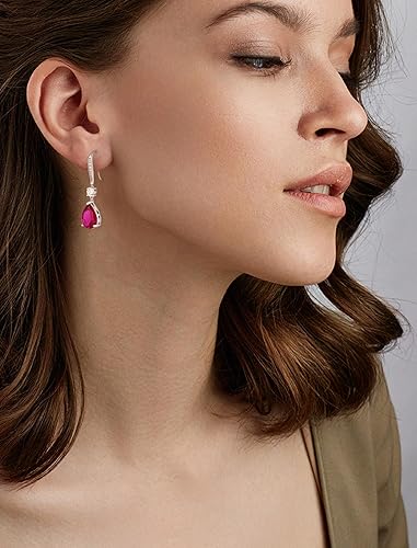 Miniatura 3 de Wedding Big 10x14MM Teardrop Birthstones Earrings for Women, 925 Sterling Silver Dangle Drop Hook Earrings for Brides Bridesmaids Jewelry