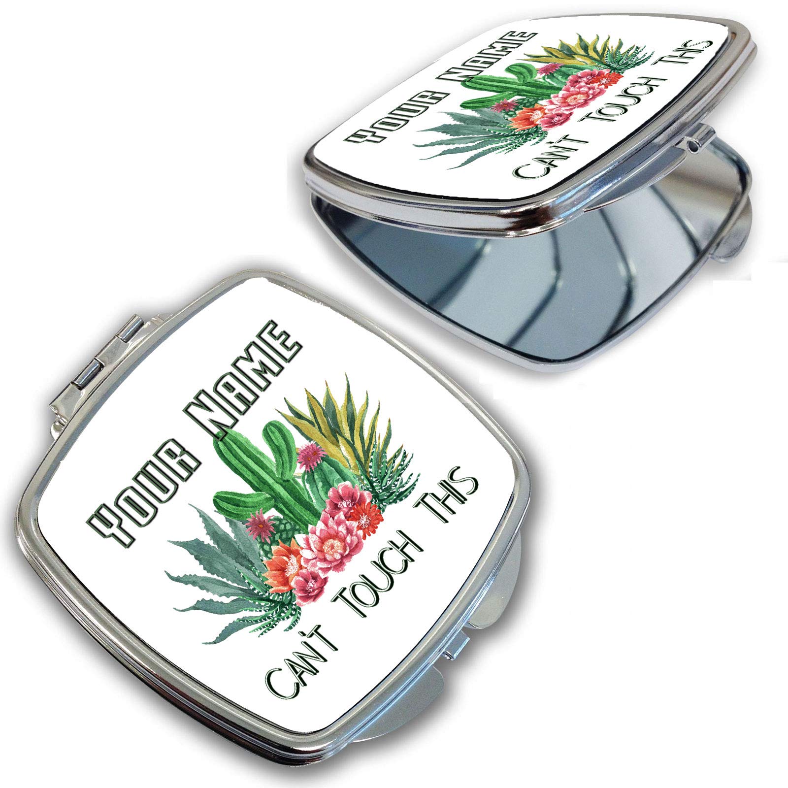 BRGiftShop Personalized Custom Name Funny Joke Cactus Cant Touch This Compact Pocket Cosmetic Mirror