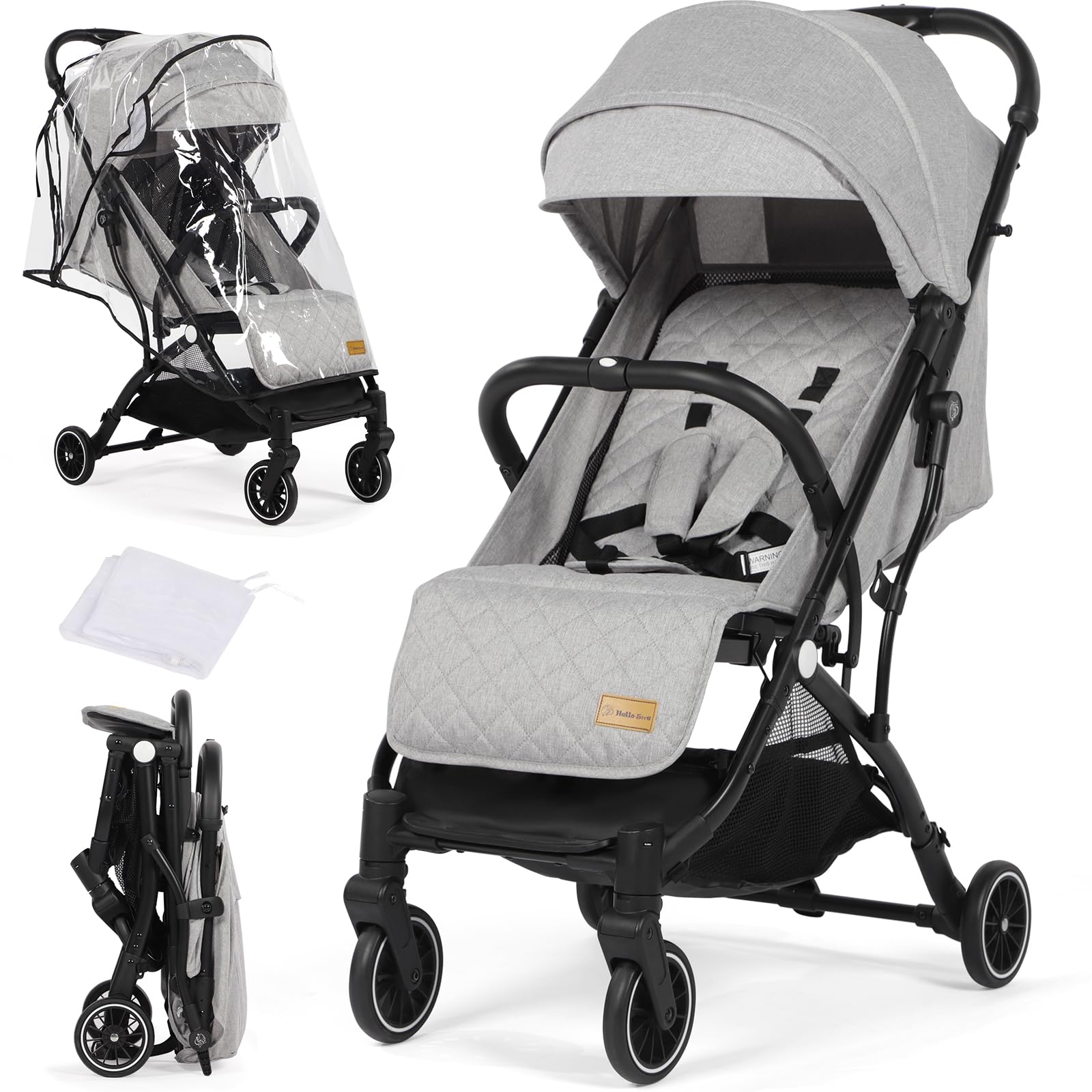 BirtechCompact Travel Stroller with Mosquito Net and Rain Cover - Adjustable Seat, Lightweight Baby Pushchair with 5-Point Harness and One-Foot Brake & Storage Basket - Travel Buggy for Toddlers