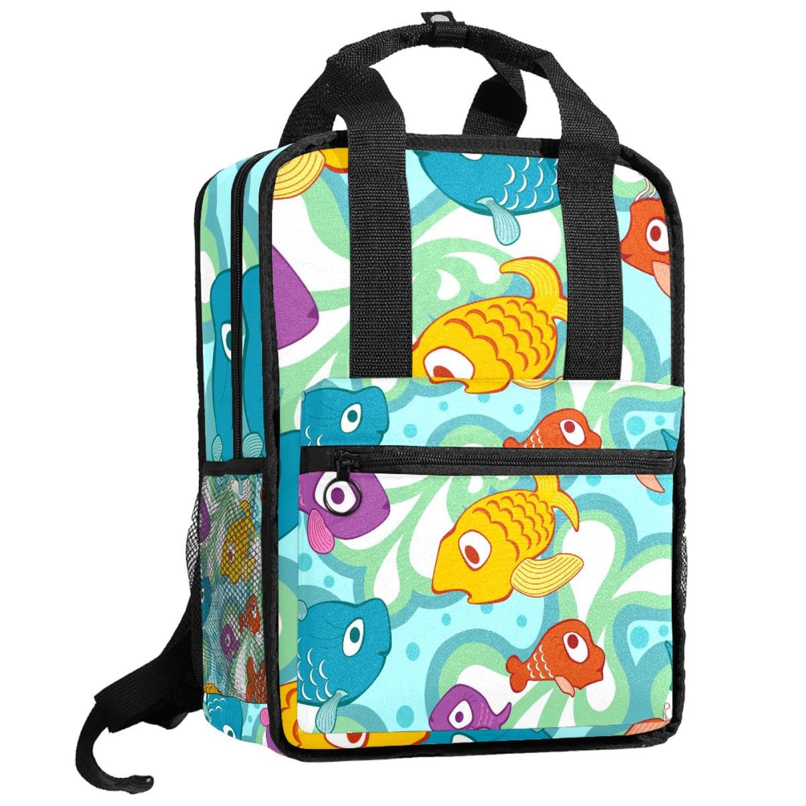Sac à dos pour garçons avec bretelles réglables motif poisson multicolore - 8
