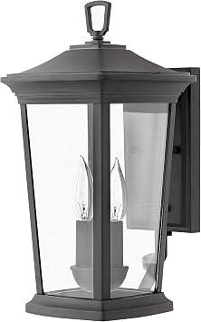 Hinkley Bromley Small LED Wall Mount Lantern, Museum Black, 120V, Add Security to Porches, Patios, Exterior Spaces with Durable LED Outdoor Lighting, Includes 2-5w Cand. LED Lamps, 2360MB-LL