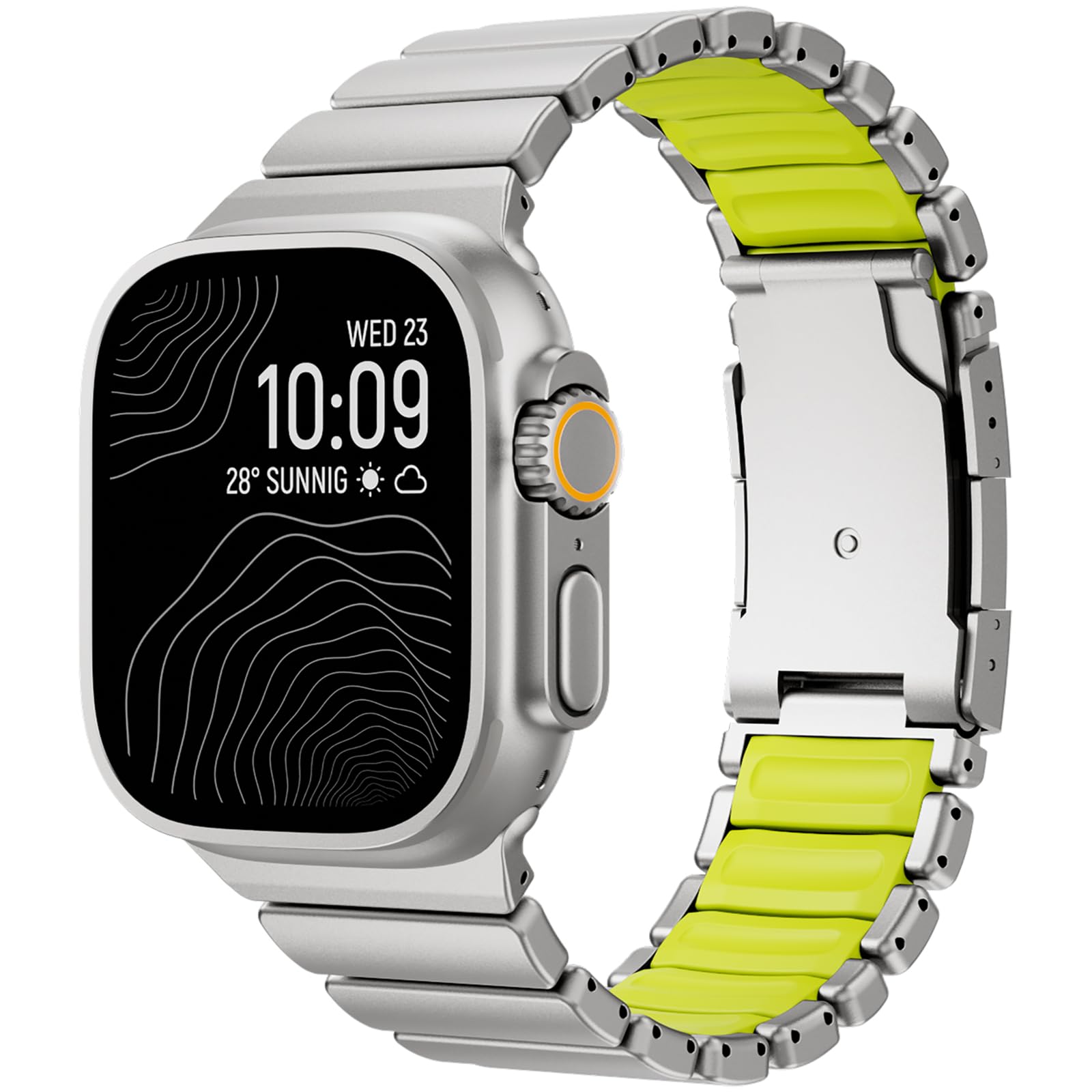 SEURE Cinturino in titanio con Watch Ultra 3/2/1 da 49 mm, 46 mm, 45 mm, 44 mm, titanio metallo e silicone, doppio strato, rivestimento DLC, con fibbia deployante, per serie 10 e 11