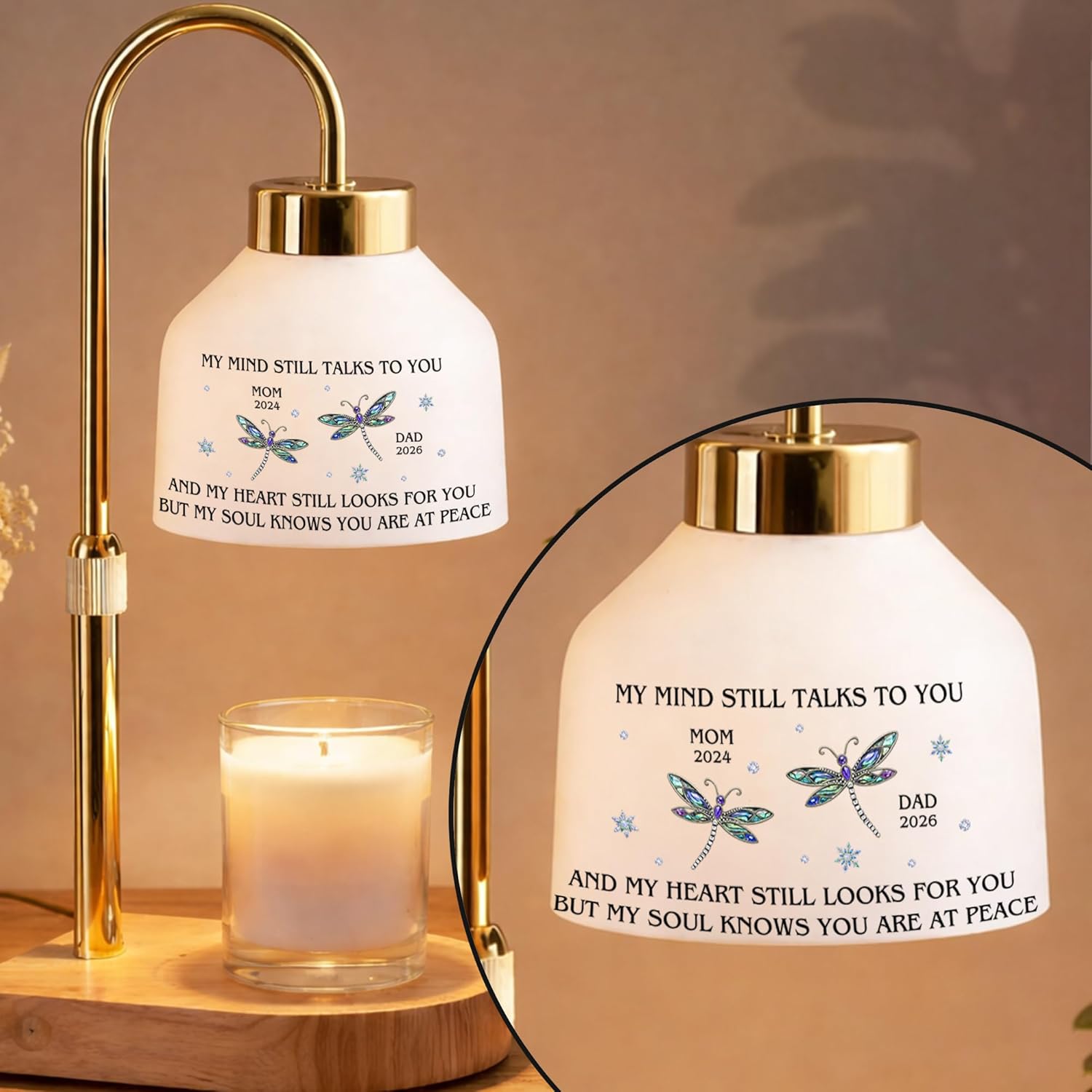 Personalized Memorial Candle Warmer Lamp with Timer, Dimmable Height & Brightness Adjustable Candle Warmer Light – Memorial Keepsake Sympathy Gift for Loss of Loved One, Home Decor (Style #4)