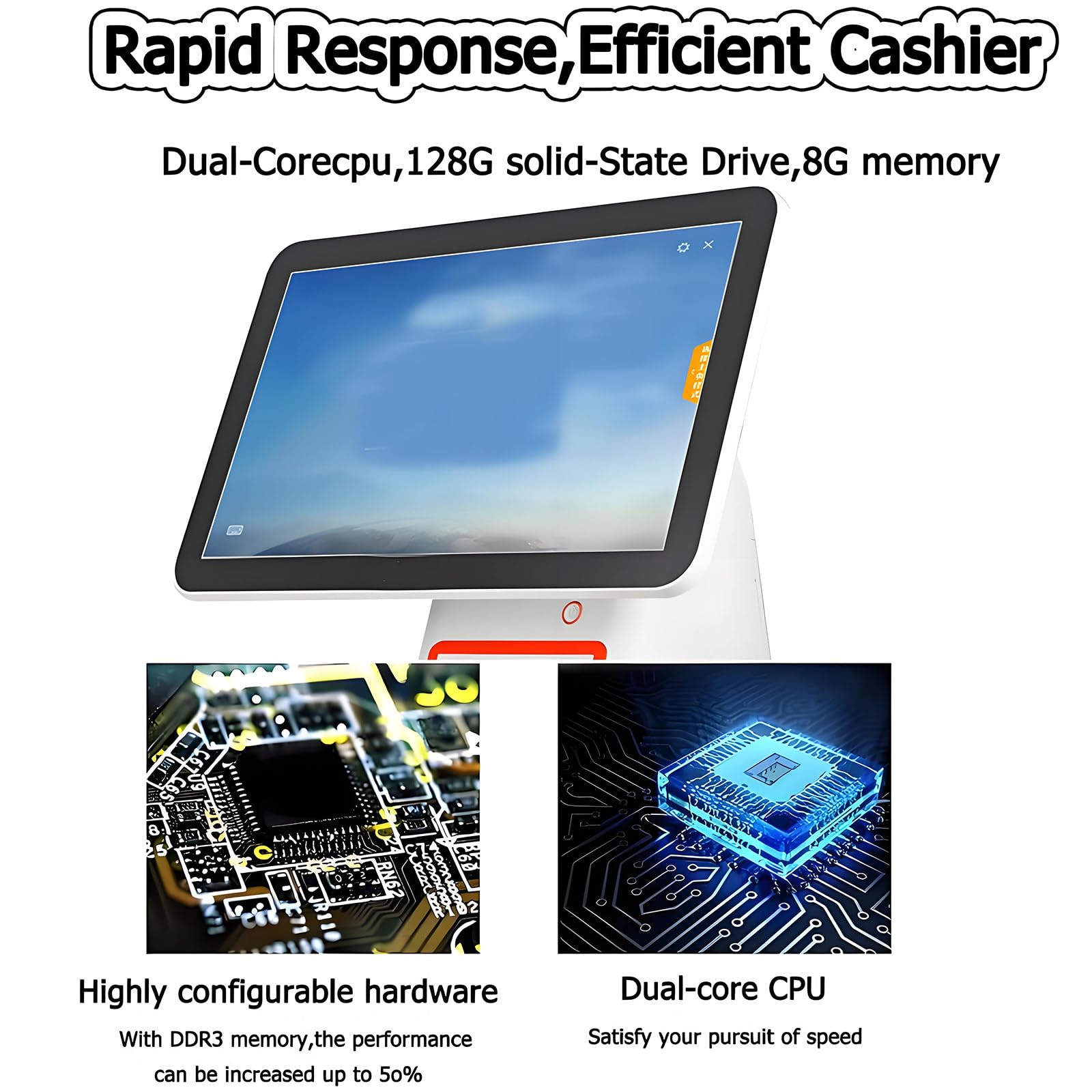 Registratore di Cassa Professionale Smart Pos all-in-One, Stampante Integrata, Touchscreen Capacitivo, Angolazione Regolabile per Vendita al Dettaglio, Ristorante E Piccole Imprese,White
