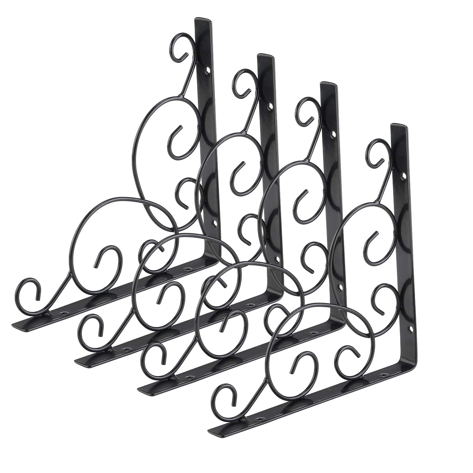 Staffe per Mensole 4 Pezzi, Staffe per Mensole Galleggianti per Impieghi Gravosi Supporti per Mensole Multifunzione Staffe a Parete, Supporto per Scaffali in Metallo con Viti Nero (30cm/11.8in)