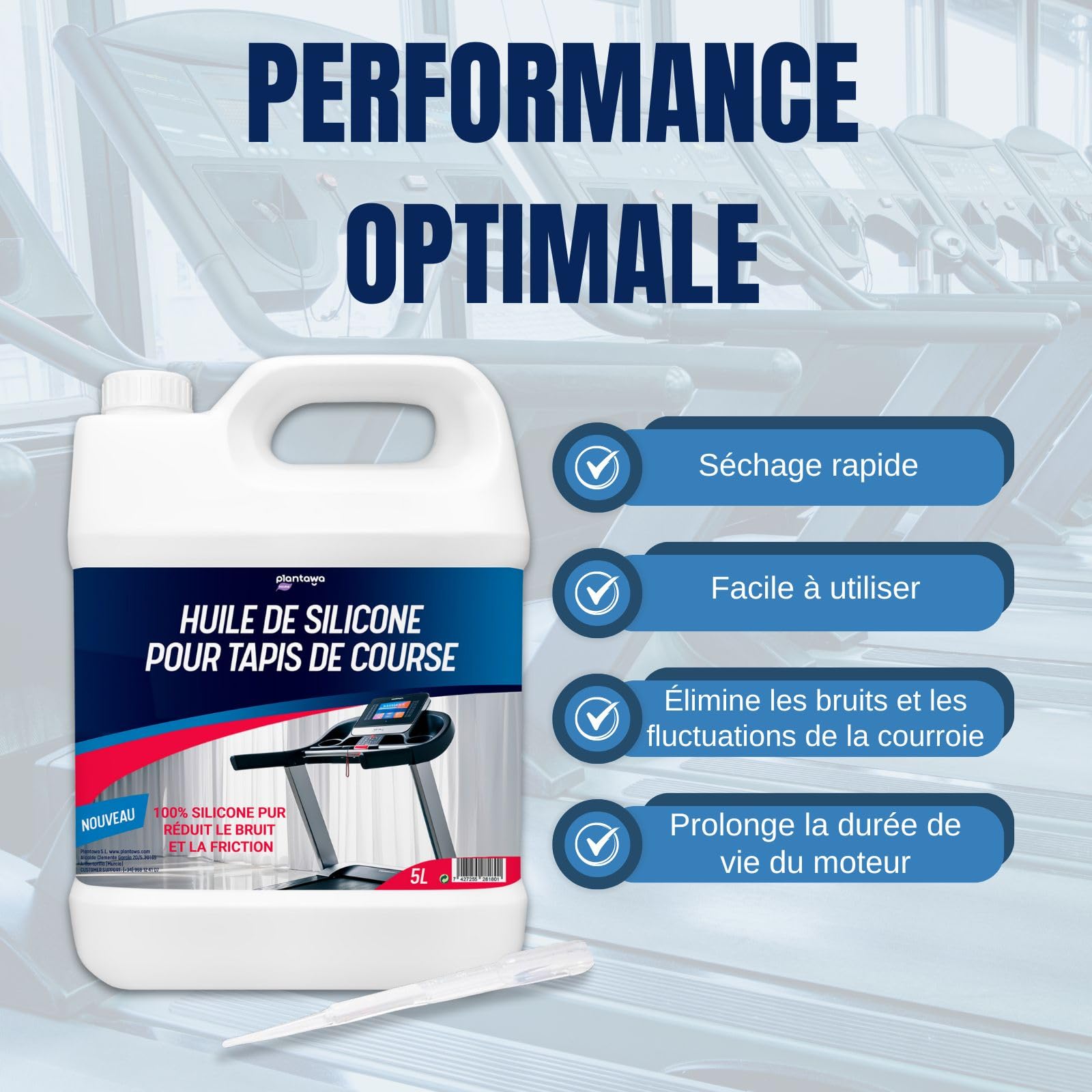 Plantawa Huile de Silicone pour Tapis de Marche 5L | Réduit le bruit et la friction et Maximise la performance. 100% Pure Lubrifiant Silicone. Préserve la durabilité du tapis de course.