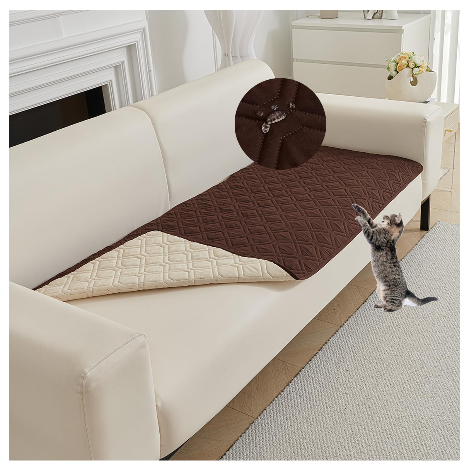 OREZAUQS Bedspreads Waterproof Bed Sheet Cover Pet Hair Resistant Bed Sheet Cover for Dog and Cats Washable Reversible Scratch Proof Furniture Protector Dog Bed Cover (Brown,75 * 127cm)