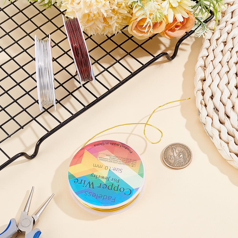 Beebeecraft 24.6FT 3 Rolls Copper Jewelry Wire Craft Wire Roll Colorful Round 18 Gauge 1mm Thin Decorative Electroculture Gardening Metal Cords for Beading Plants Crafts Projects Jewelry DIY Making