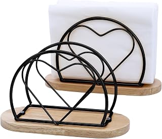 2 STK Serviettenhalter Schwarz Napkin Holder aus Metall und Holz