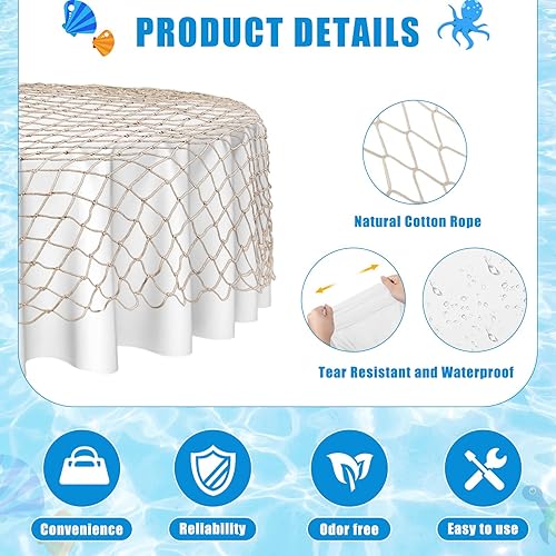 Miniatura 2 de Irenare Juego de 4 manteles decorativos de red de pescado y manteles para decoración de fiestas, juego de red de algodón y mesa redonda para fiesta