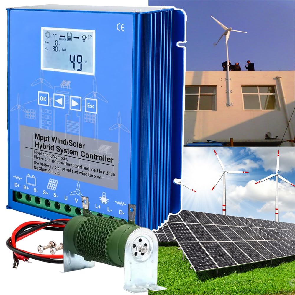 Solar&Wind Hybrid System Mppt Charge Controller 2000W + Solar Controller 1000W + Wind Turbine 12V/24V/48V Car Controller Home Use Wind Generator,48V