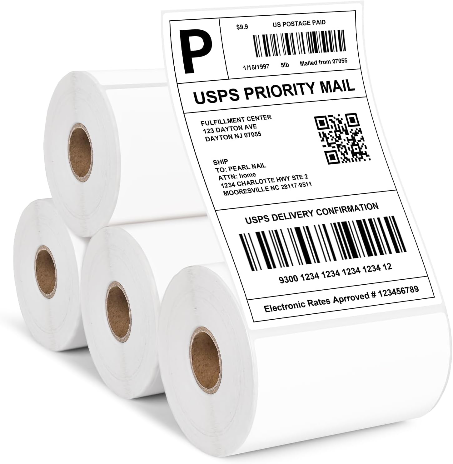 4x6 Thermal Labels - Waterproof Shipping Labels for Thermal Printers, 250/Roll, 4 Rolls, White (Packaging/Mailing/Inventory)