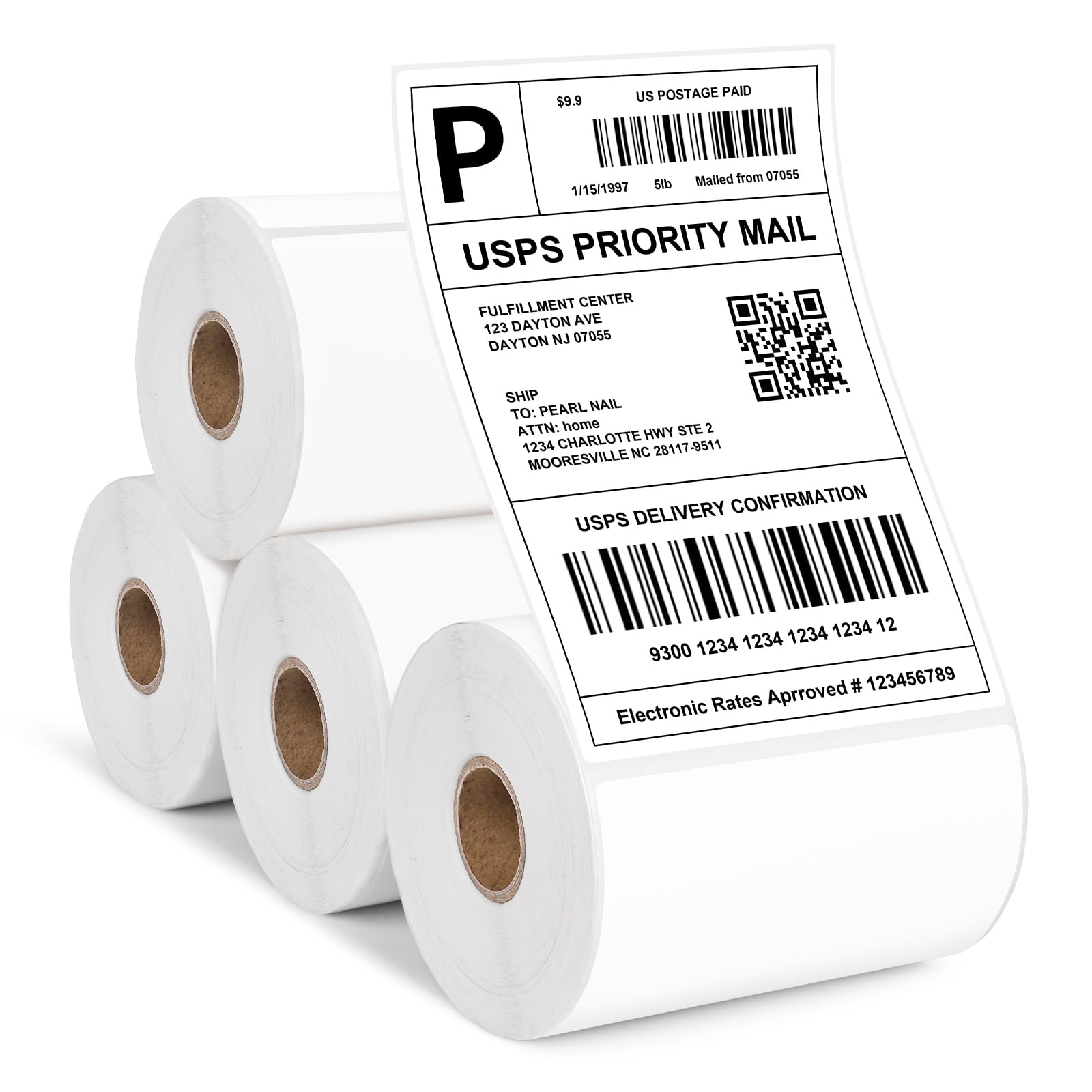 Razuvo 4x6 Thermal Labels - Waterproof Shipping Labels for Thermal Printers, 250/Roll, 4 Rolls, White (Packaging/Mailing/Inventory)
