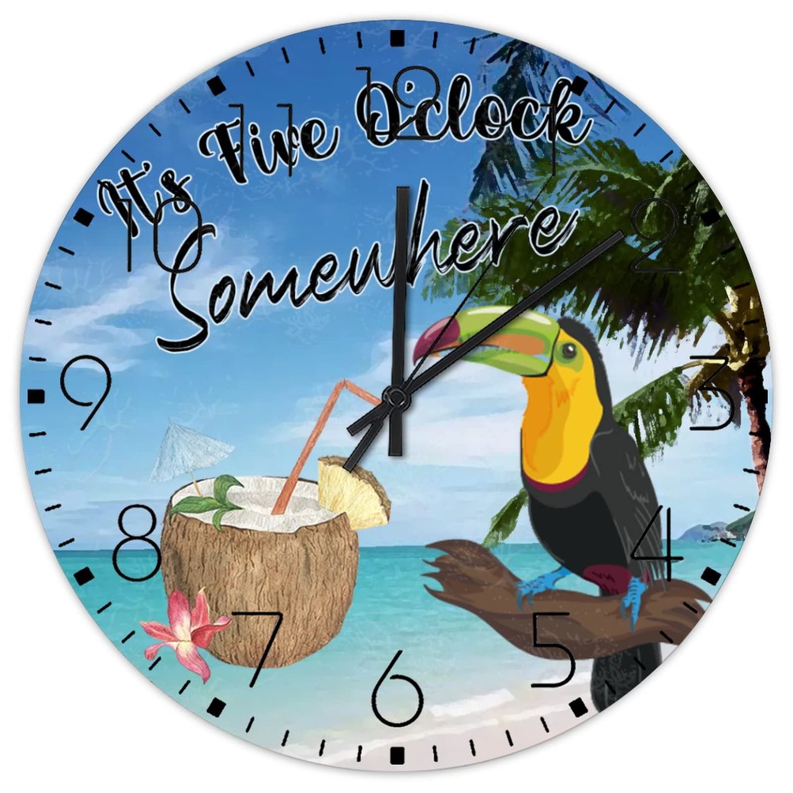 Horloge murale en bois d'été fonctionne avec piles pour chambre et bureau