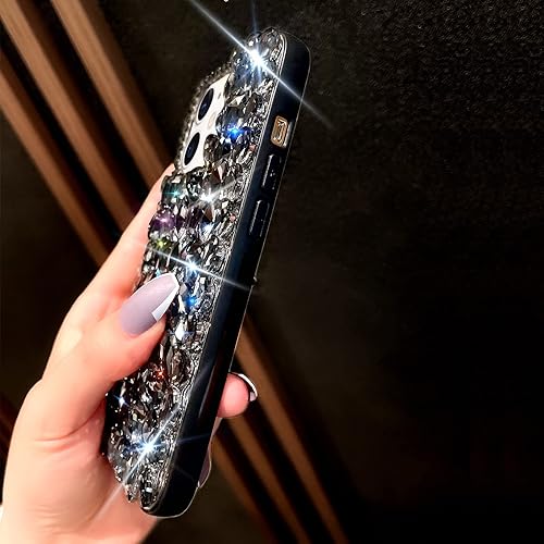Miniatura 5 de Cavdycidy Funda para iPhone 12 y iPhone 12 Pro para mujer, funda de lujo muy brillante con purpurina 3D con diamantes de imitación de cristal