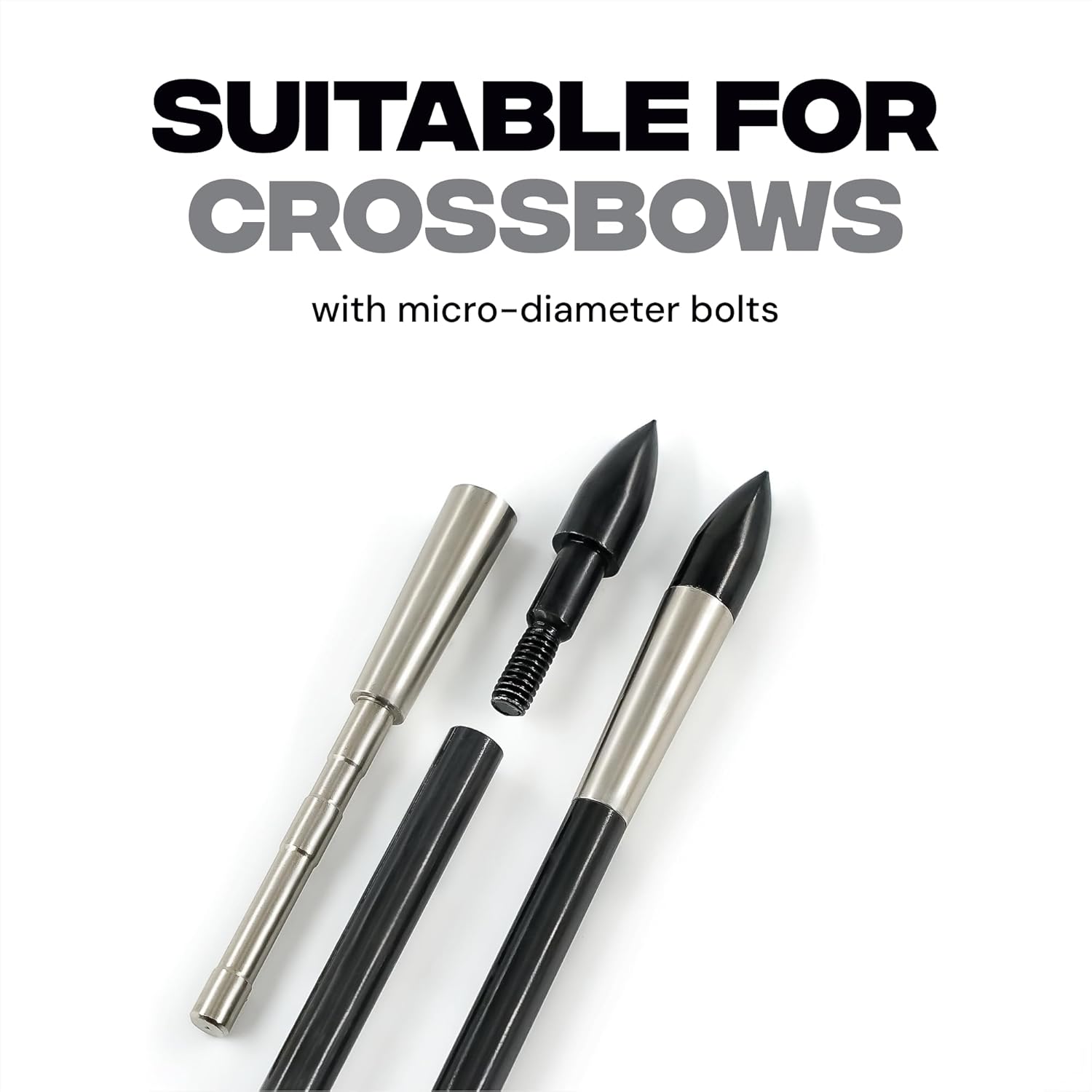 BALLISTA Sting Micro-Diameter Crossbow Bolts Carbon Arrows with Field Tips, Half-Moon Nocks, Penetrator Inserts for Hunting Broadheads OD 6.0mm