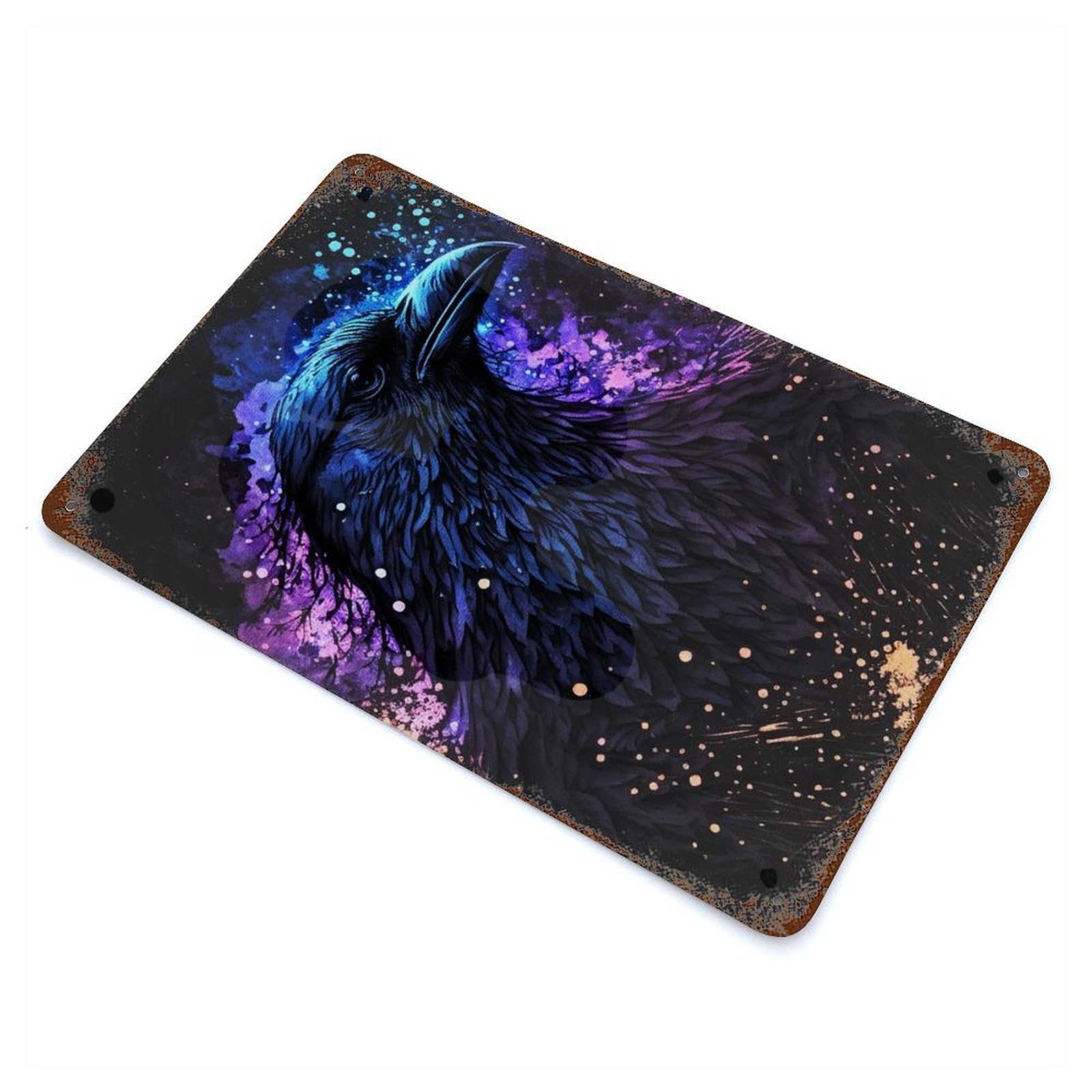 Distressed Metal Wall Sign Crow Art 11.8"x7.9", Old School Wall Decor for Bistro, Counter And Cafe Decor