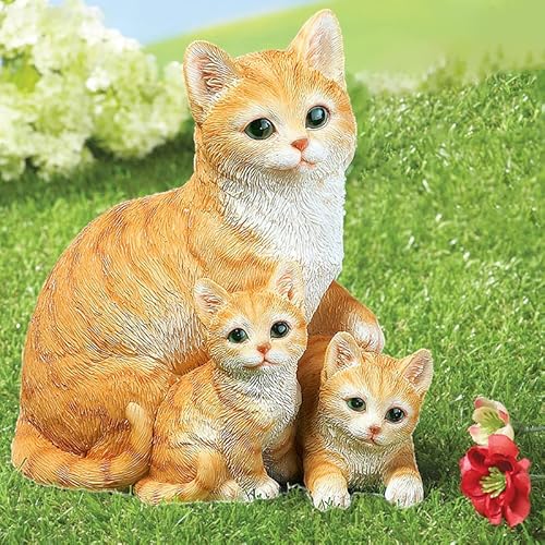 Gojoamoy Precious Mama Cat and Kitten Figurine, Funny Cat Statue Outdoor Decor for Patio Lawn Yard, Flower Bed Onament Art Kitty Sculpture