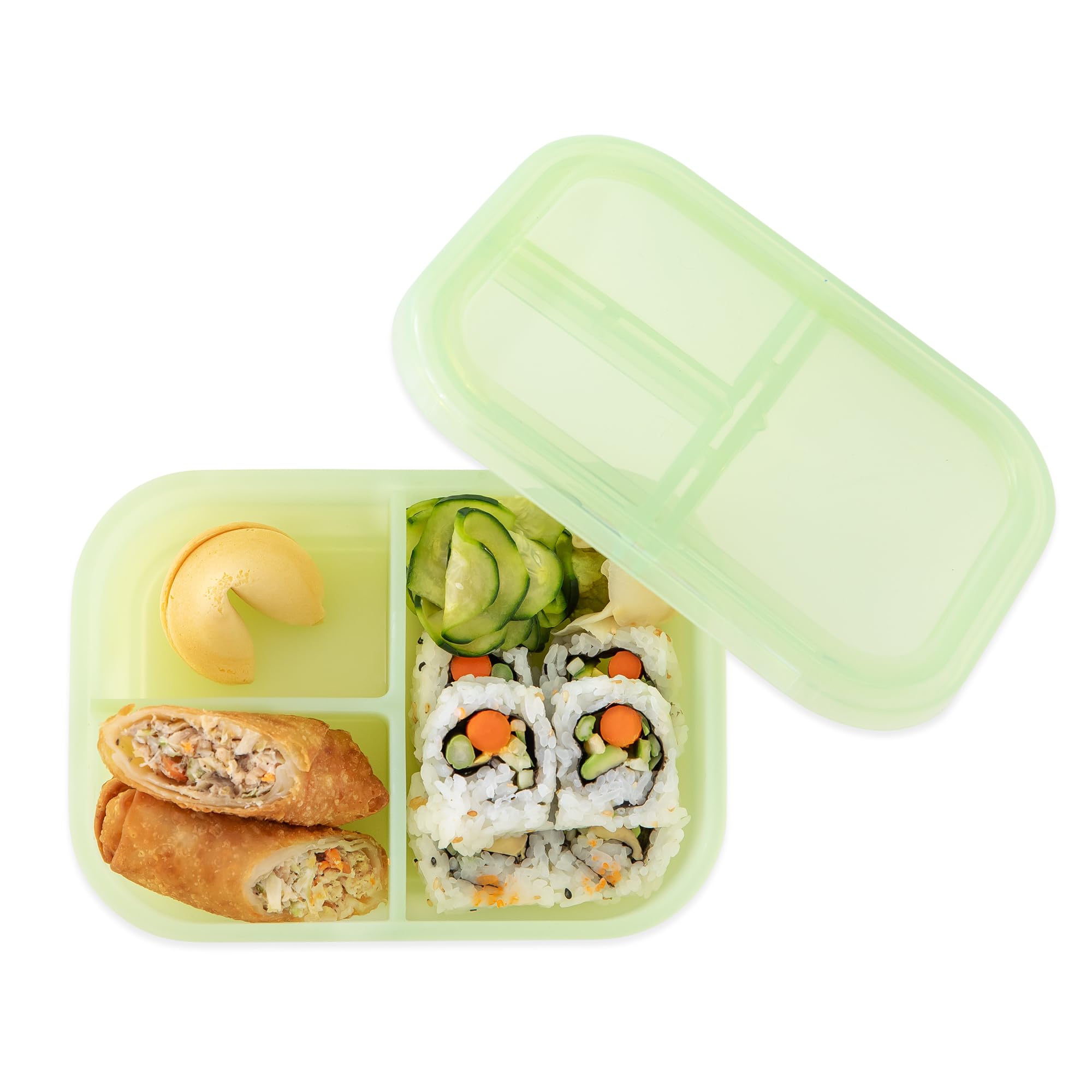 Bumkins Snack/Lunch Bento Box for Kids and Adults, 3 Compartment Container, Leak Proof Lid, for Portioning, Large Section Can Hold Sandwich, Food-Safe