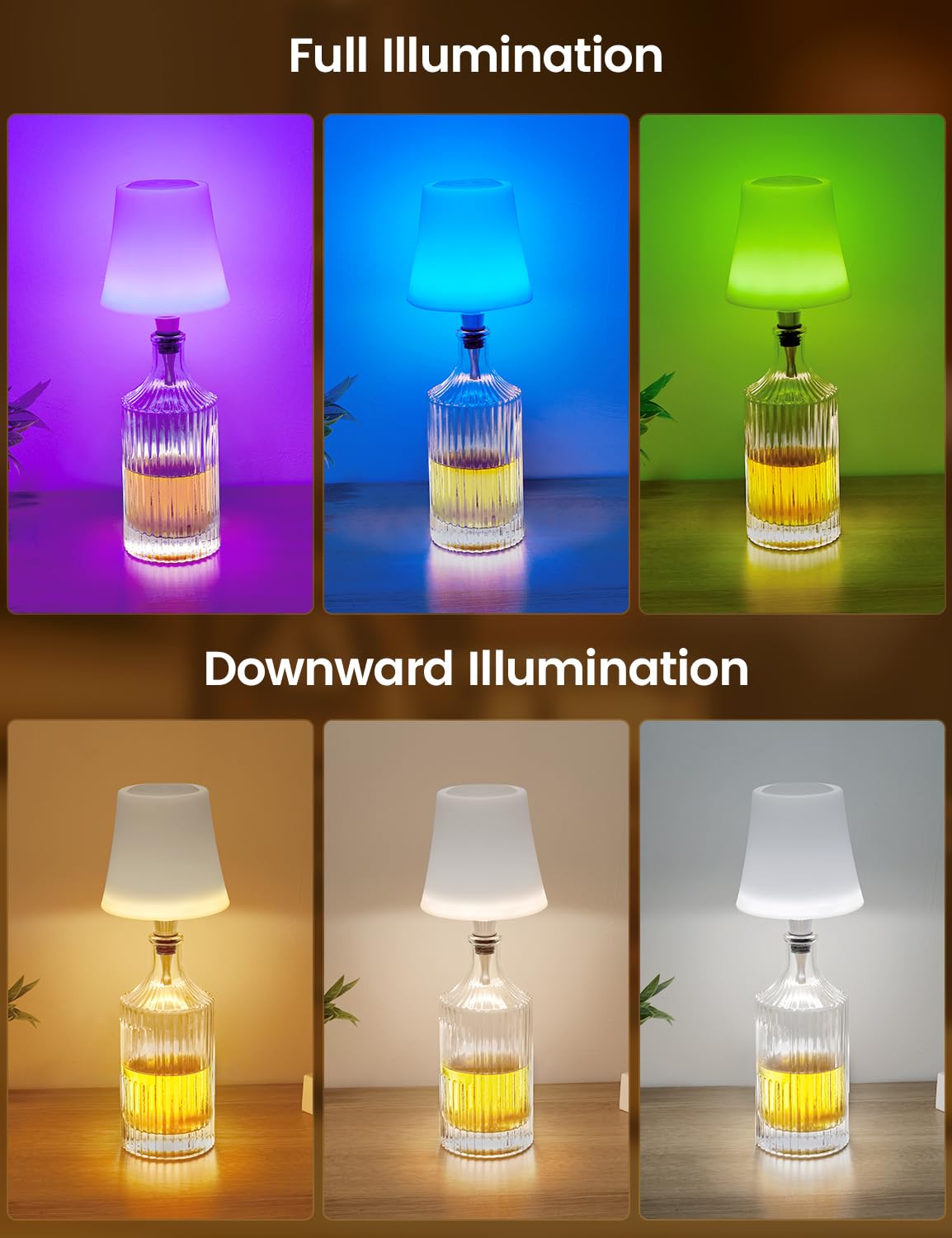 LED Akku Flaschenlampe, Touch Kabellose Tischleuchte mit 7 Modi Stufenlos