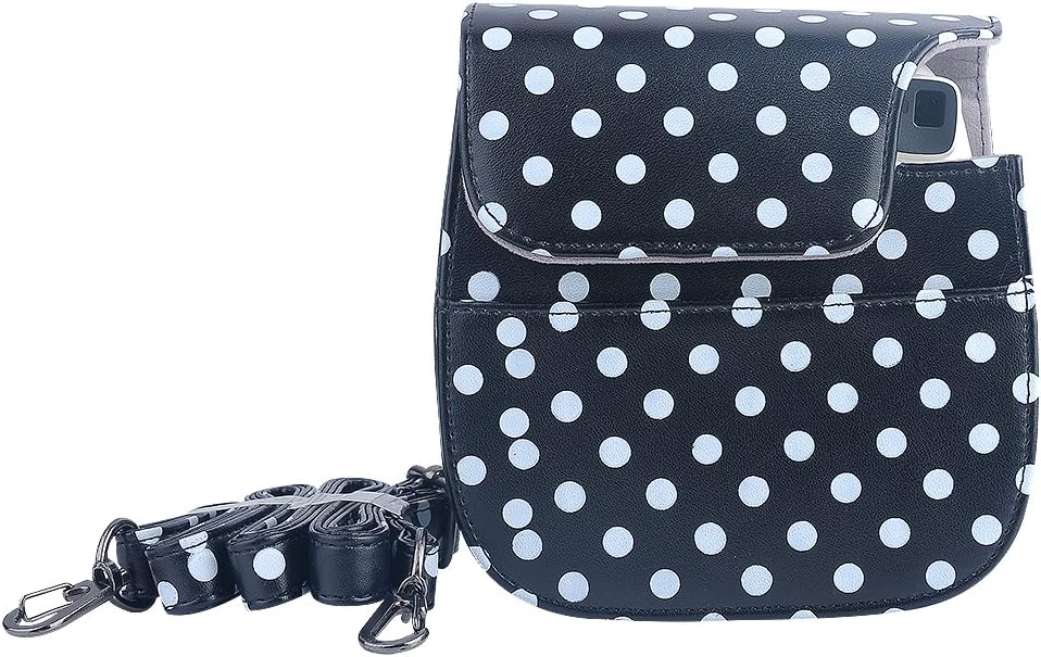 Mini 8 Case, Katia PU Leather Camera Compact Case for Fujifilm Mini 8 Instant Film Camera - Black/Small dots
