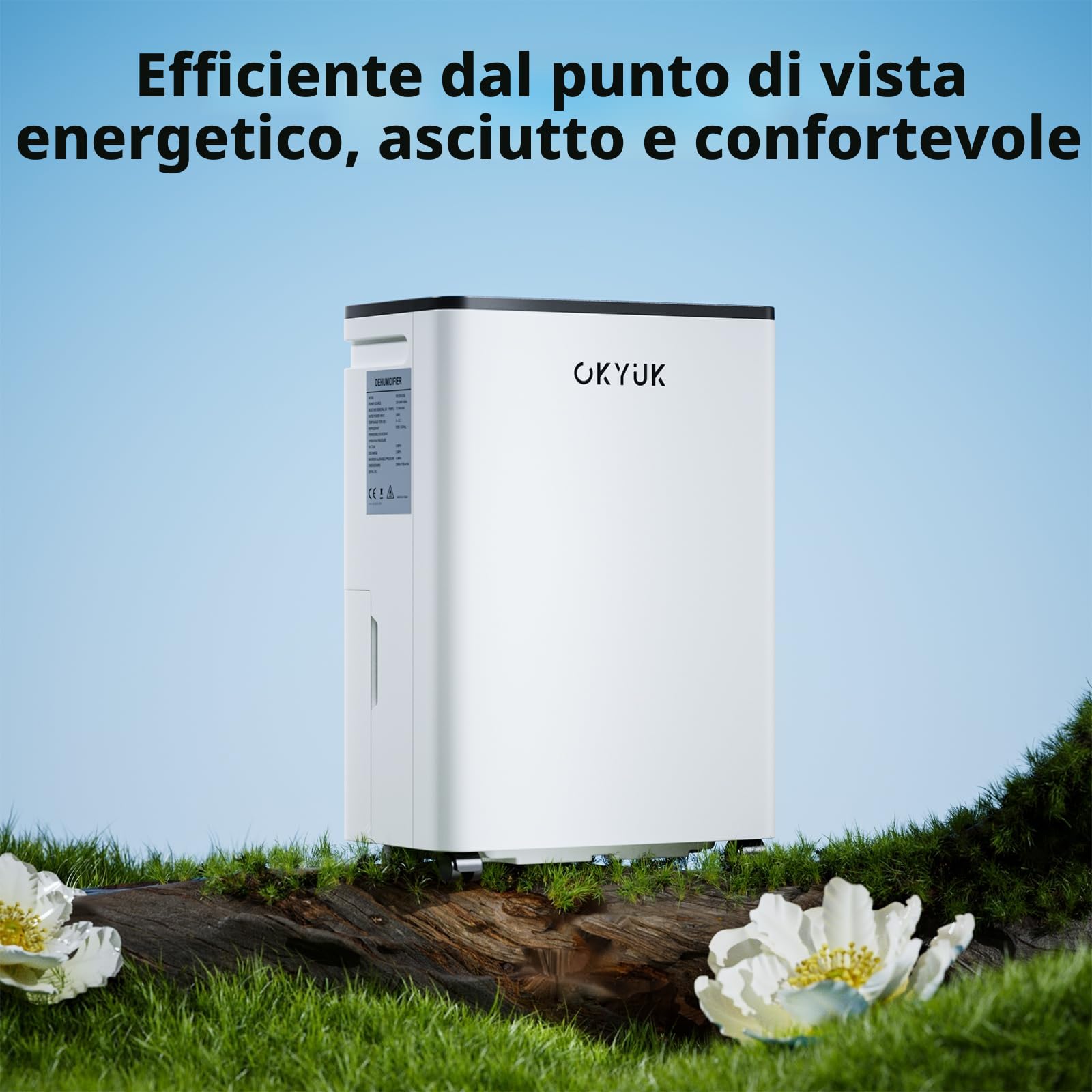 OKYUK Deumidificatore Casa Muffa 12 L, deumidificatore bagno, deumidificatore casa 2.5L, 35 m², con spegnimento automatico Timing 24H, ideale per camper, bagno, camera da letto, cantina (12L Bianco)