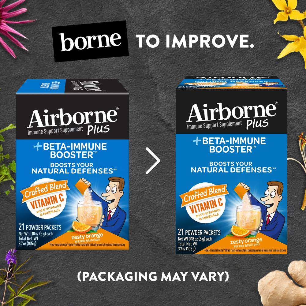 Airborne Plus Beta Immune Booster Zesty Orange Powder Packets 21 ...