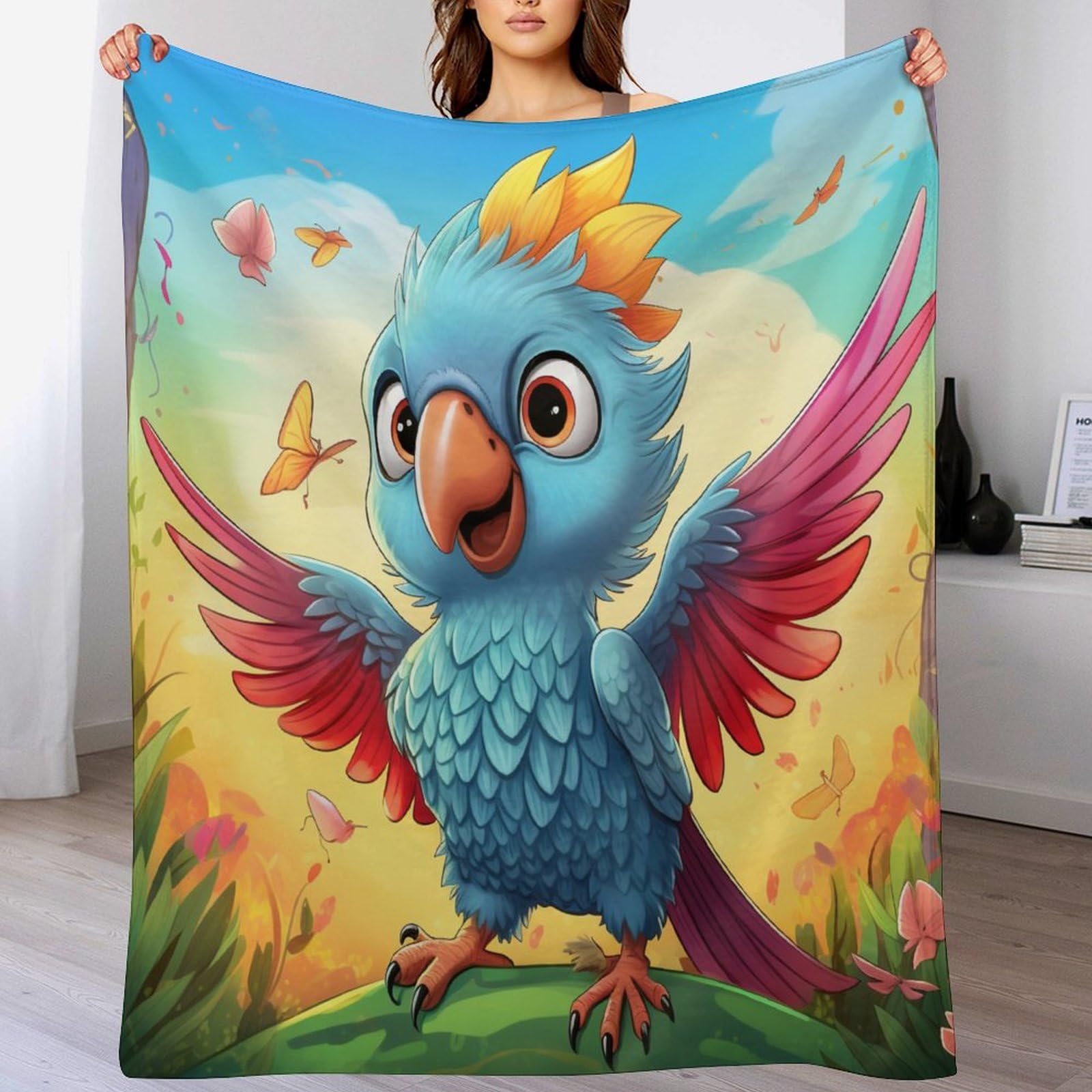 Plaid couverture en flanelle super douce jeté de lit chaud oiseau