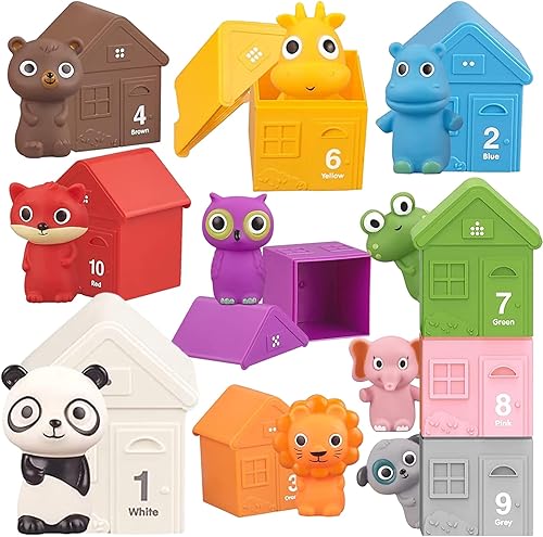 BOZILY Juguete de aprendizaje para niños pequeños de 1, 2, 3 años, 20 juguetes de animales de bosque, contando con bolsa organizadora, regalo de