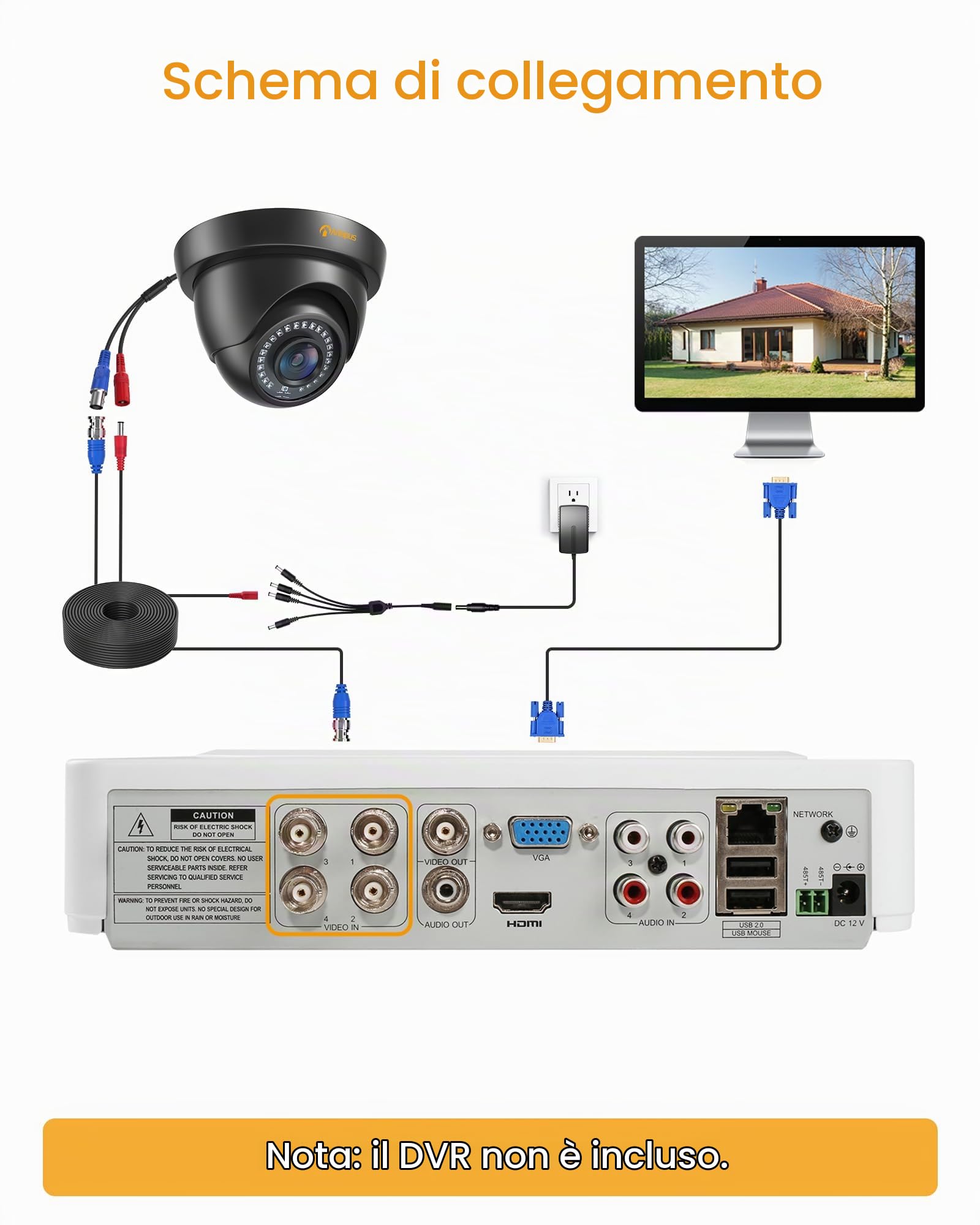 Anlapus 4pcs 1080P Telecamera di Sorveglianza per DVR Kit Videosorveglianza, 20M Visione Notturna, Nero