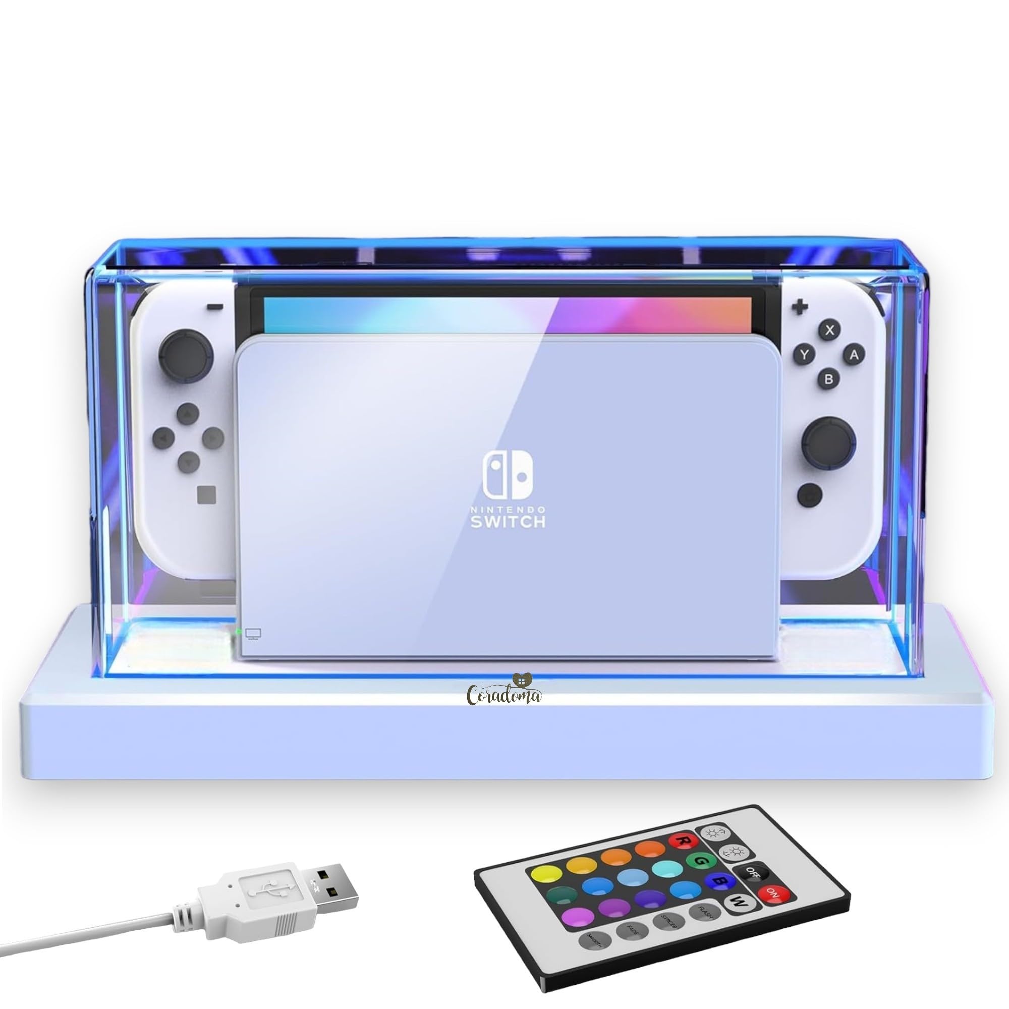 Schutzhülle Acryl Case mit LED Beleuchtung für Nintendo Switch/Switch OLED – Transparente Staubschutzhülle mit Fernbedienung