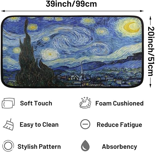 Miniatura 2 de Alfombras de cocina azules con diseño de noche estrellada, antideslizantes, acolchadas, cómodas, absorbentes, alfombras de baño, para entrada, baño,
