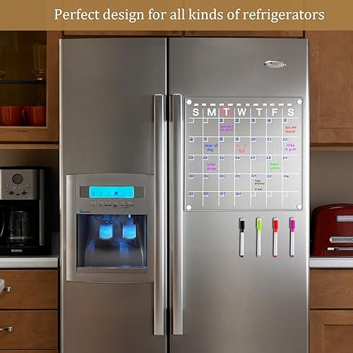 Miniatura 6 de Calendario acrílico para refrigerador de 12 x 12 pulgadas, pizarra magnética de borrado en seco con 8 marcadores