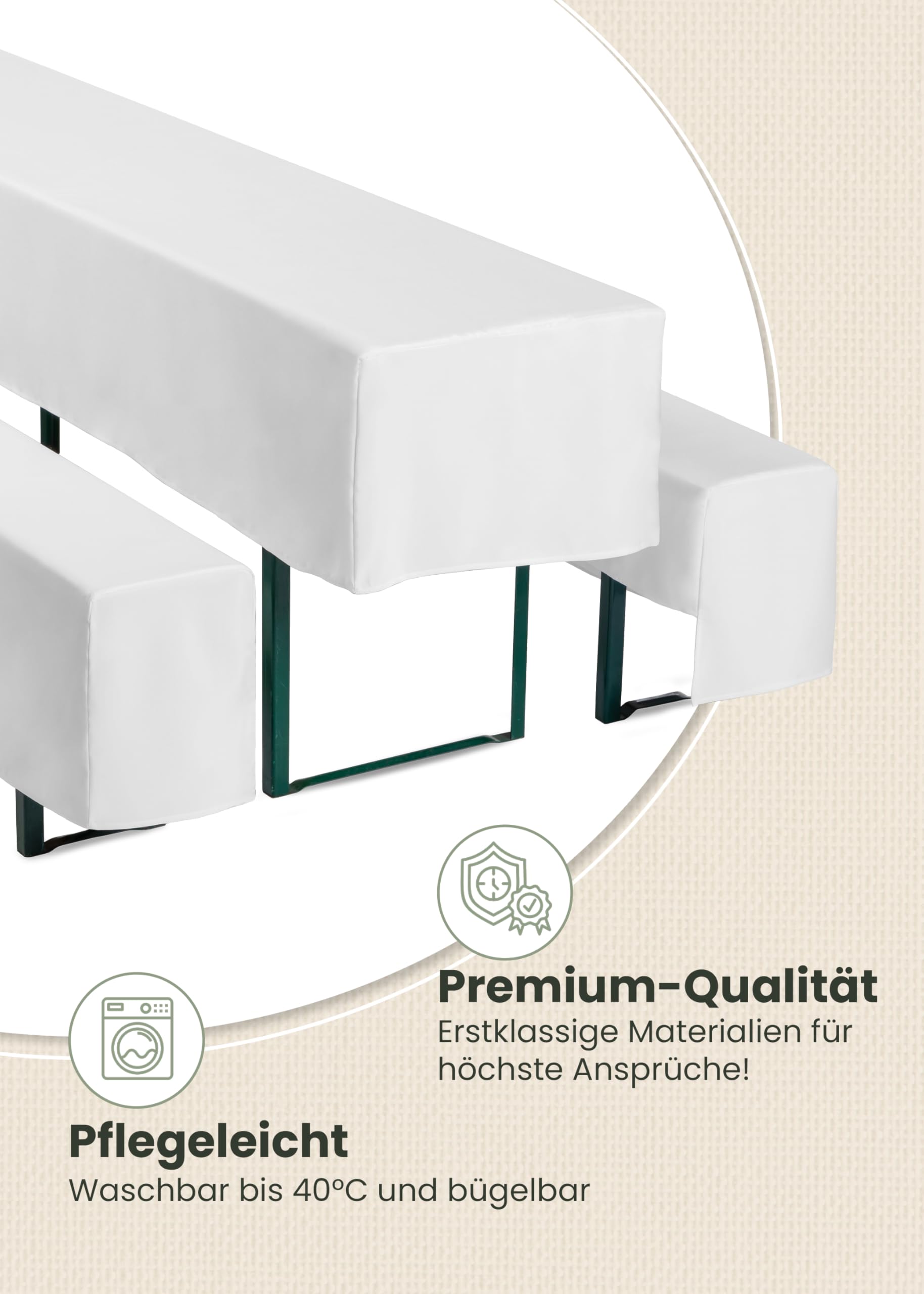 Gräfenstayn, modello: Valentin – Set di 3 teloni di copertura per panche o tavoli, larghezza: da 50 a 70 cm, Poliestere, bianco, 70 x 220 cm