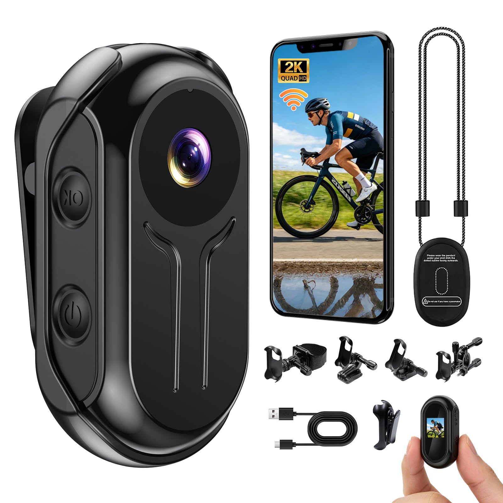 Action Camera WiFi,2K Ultra HD Mini BodyCam Corporelle, Mini Camera d'action avec Audio et Vidéo Action Cam, Caméra POV avec Écran Mains Libres pour Dashcam Moto, Vélo, Vlog,Aventure
