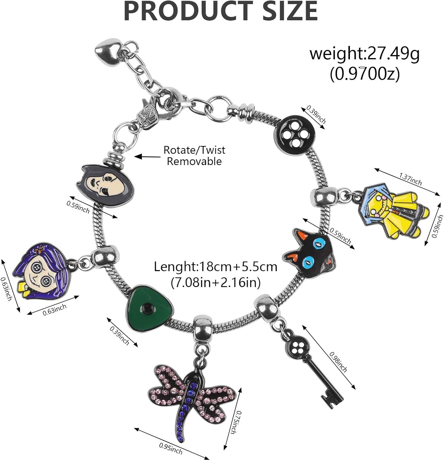 woxafo Coraline Bracelet Coraline Charm Accessories for Women Men, Coraline Jewelry for Halloween Costume Cosplay Movie Props Dress Up