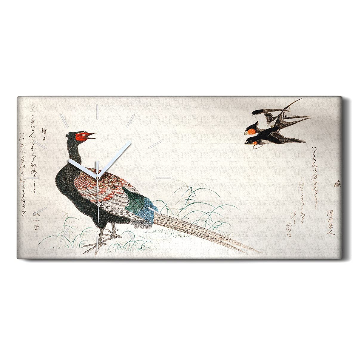 Horloge sur Toile Sans Tic-Tac 60x30cm Décoration Murale Oiseaux Calme