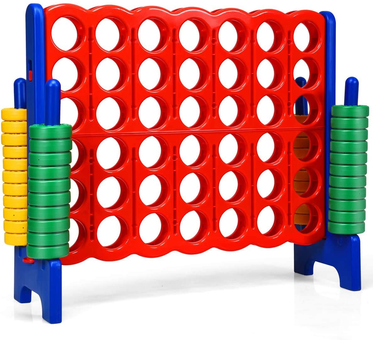 RELAX4LIFE Conecta 4 con 42 Anillas Jumbo y Control Deslizante para Reinicio Rápido, Juego de 4 en Raya Gigante de PP para Adultos y Niños, Juguete Educativo para Exterior e Interior (Azul)