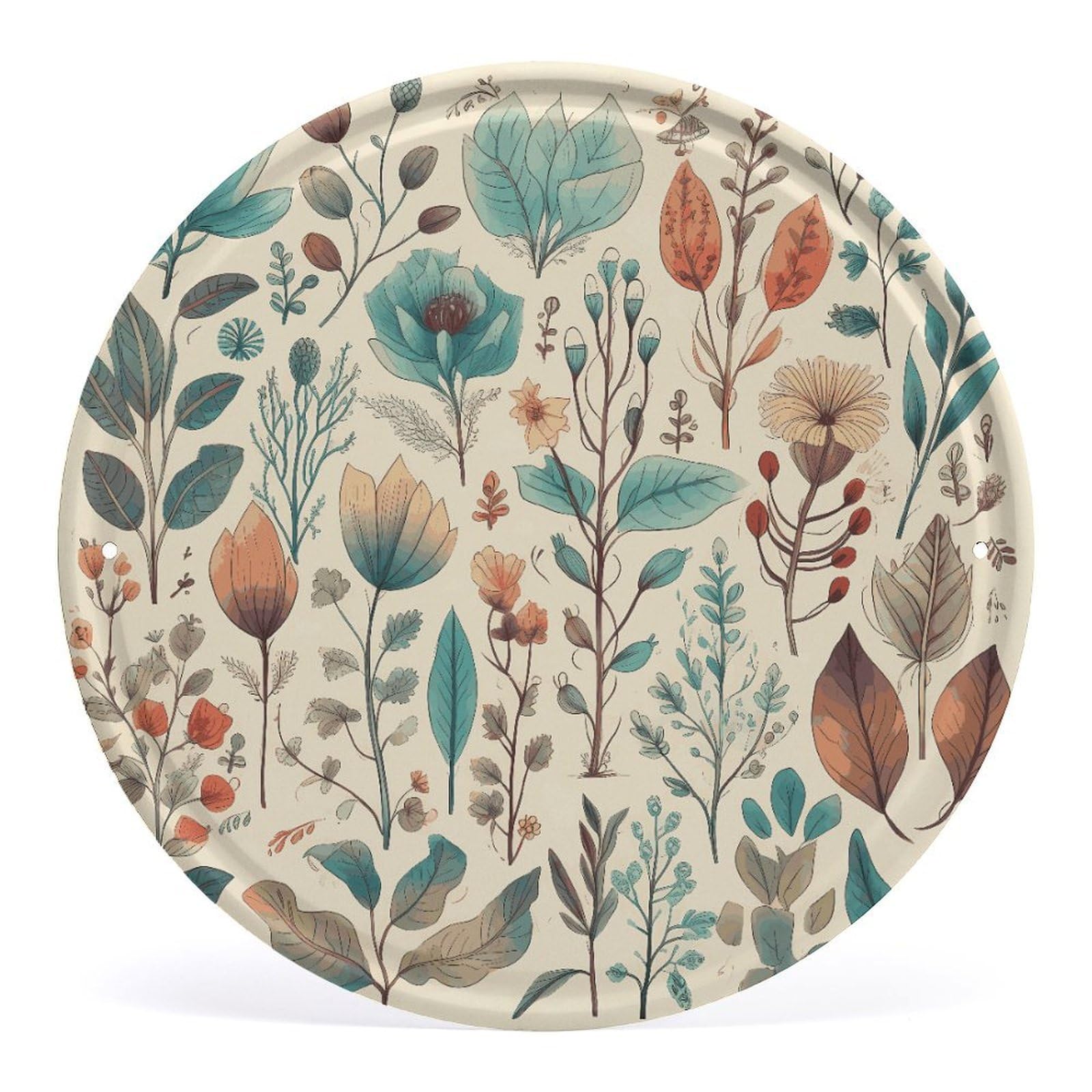 Fodpand Style Flowers And Leaves Round Wall Art Hanging Decorations, Wall Decor Modern Minimalist Artwork, Tin Sign Hanging Picture For Living Room, Bedroom, Office, Hallway, 11.8X11.8 Inch