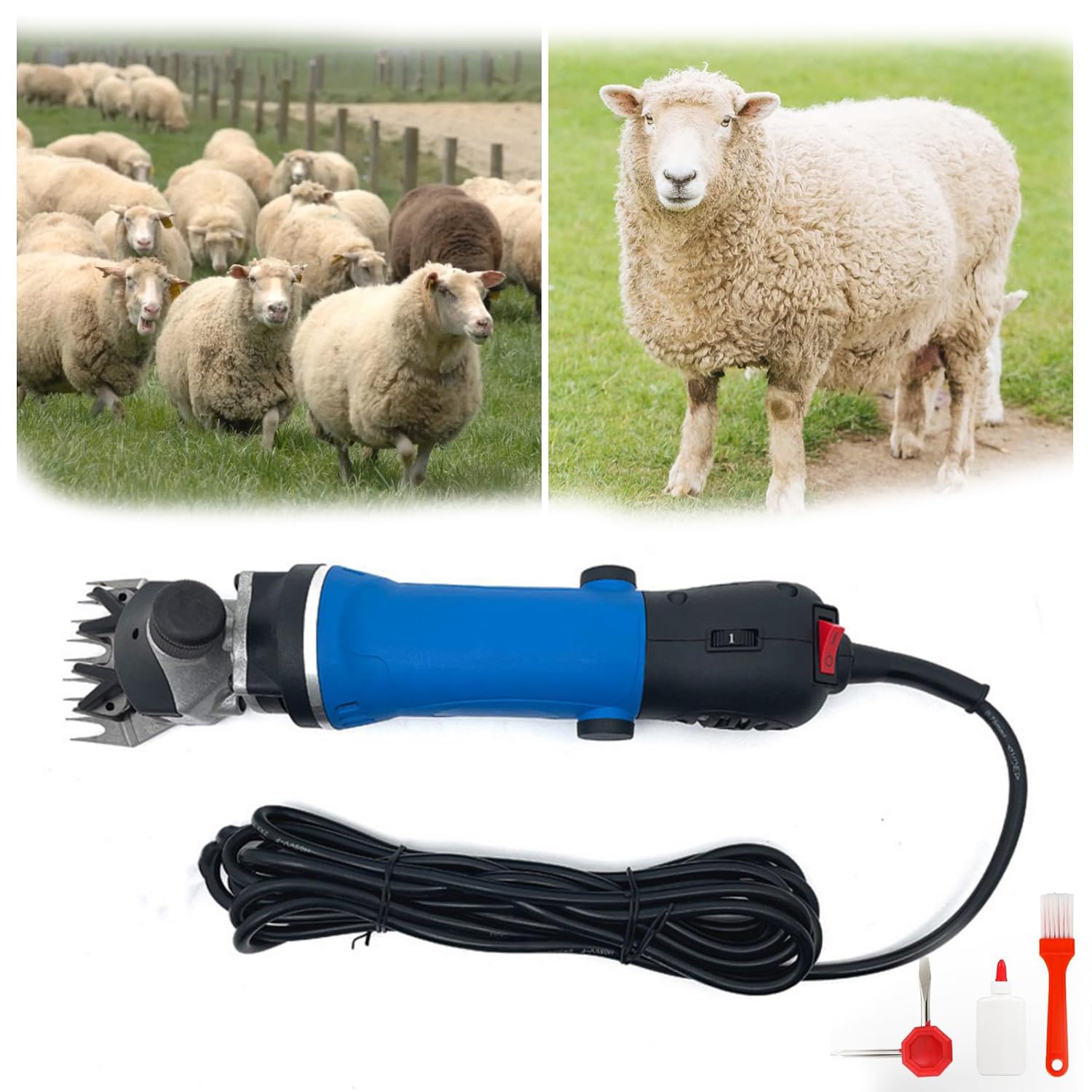 Máquina cortadora de lana eléctrica, 9 cuchillas de dientes rectos, cortadora de 6 velocidades para ganado, tijeras para ovejas y herramienta de aseo de cabras para afeitarse la piel en la granja