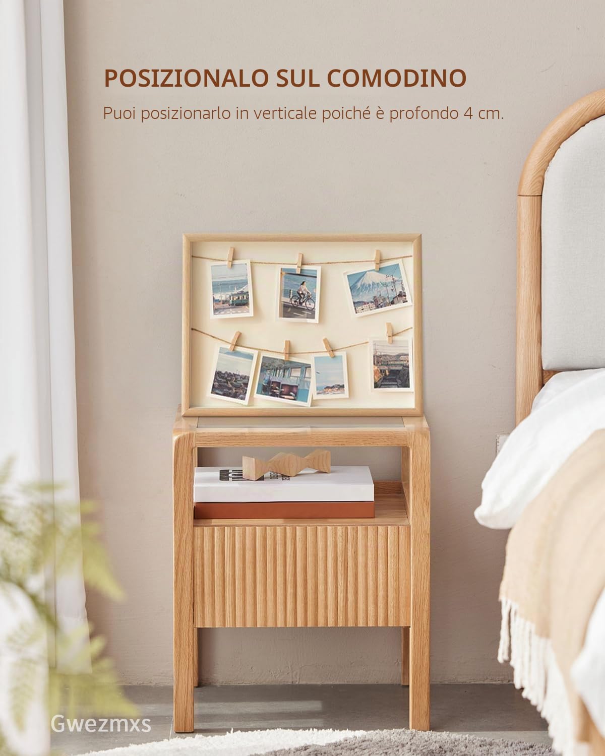 Portafoto con Mollette, Porta Foto, Appendi Foto con Mollette, Portafoto da Parete, 7 Clip, Legno, 42x32cm