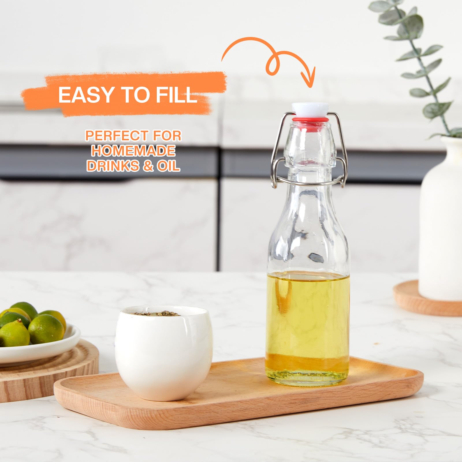 DZAEMOSIIE 10 stuks glazen flessen 250 ml met beugelsluiting, beugelflessen om te vullen, kleine flessen om te vullen, glazen flessen voor olie, azijn, sap, limonade, eierlikeur, siroop