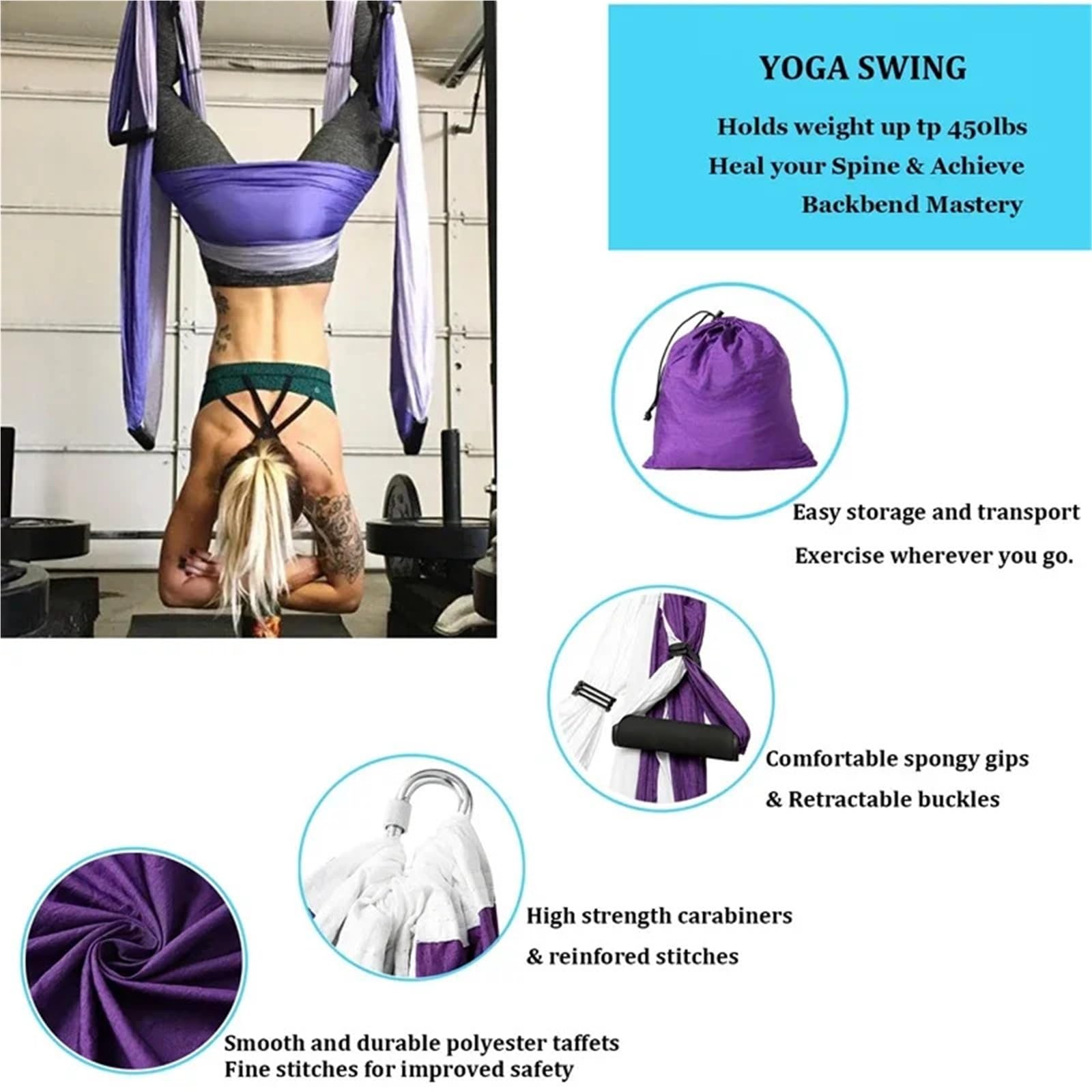 Columpio Yoga Aereo Hamaca aérea for Yoga antigravedad, Dispositivo de inversión de Columpio, cinturón Colgante for Ejercicios de Modelado del Cuerpo en Interiores y Exteriores