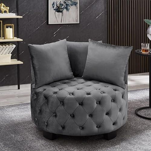 Miniatura 1 de 24KF Silla de ocio tapizada contemporánea, silla decorativa copetuda para sofá, sala de estar, hotel, con 3 almohadas, 7022 - gris oscuro