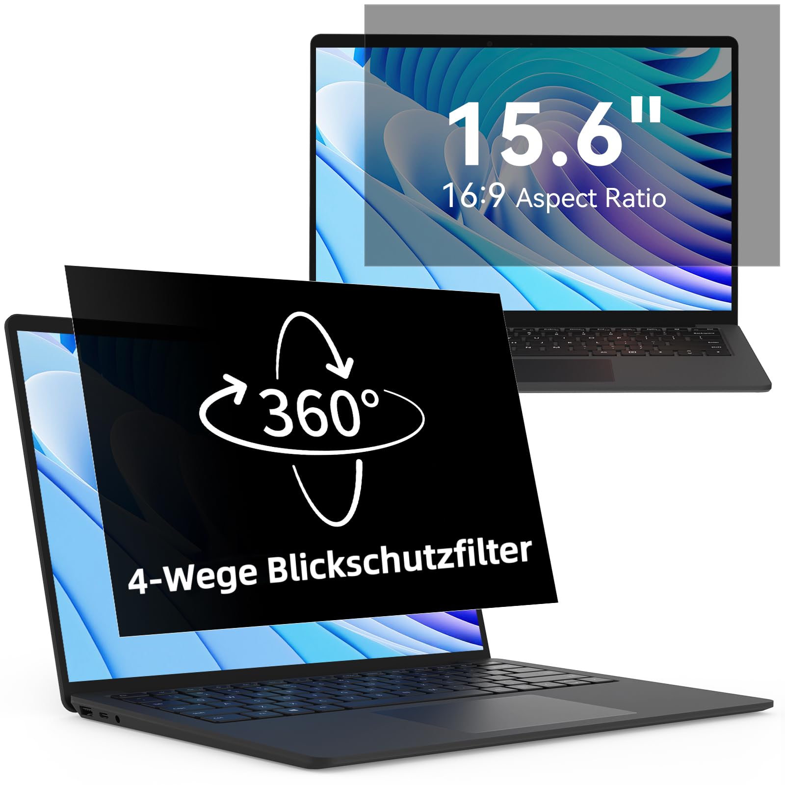 Protescreen 360° Laptop Sichtschutzfolie 15.6 Zoll 16:9 Privacy Screen | Anti Blaulicht Blendschutz Displayschutz Sichtschutz, 4 Wege Blickschutzfolie für Lenovo/HP/Dell/Acer/Samsung/Asus/Toshiba
